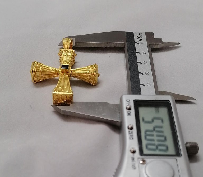 Georgios Collections 18 Karat Yellow Gold Emerald Sapphire Reversible 3-D Cross For Sale 6
