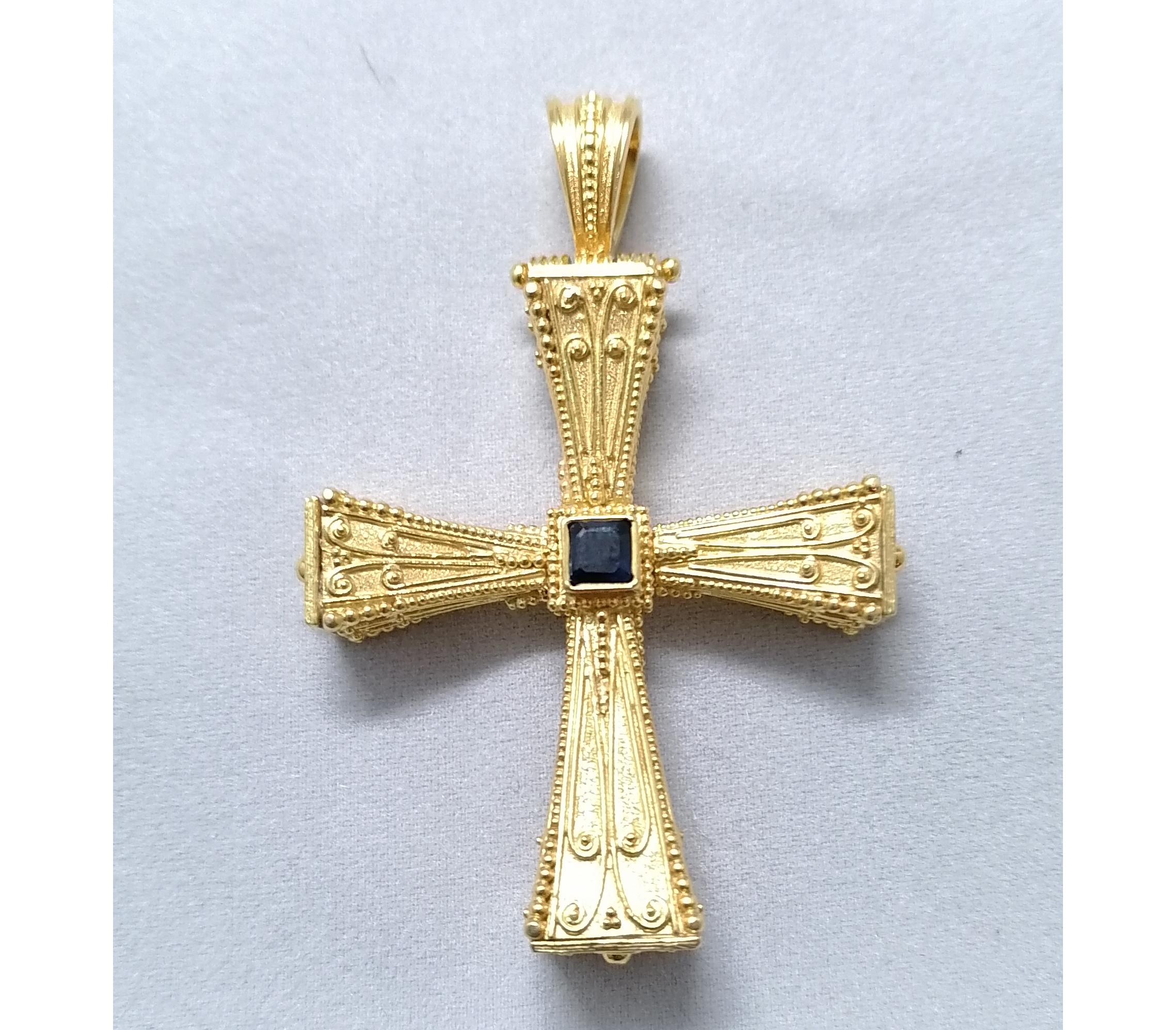 Georgios Collections 18 Karat Yellow Gold Emerald Sapphire Reversible 3-D Cross For Sale 8