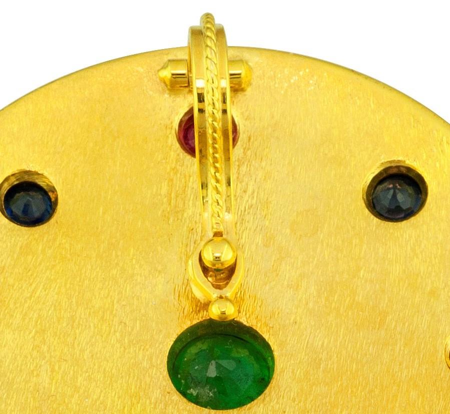 Georgios Collections 18 Karat Yellow Gold Emerald Sapphire Ruby Pendant Enhancer For Sale 5