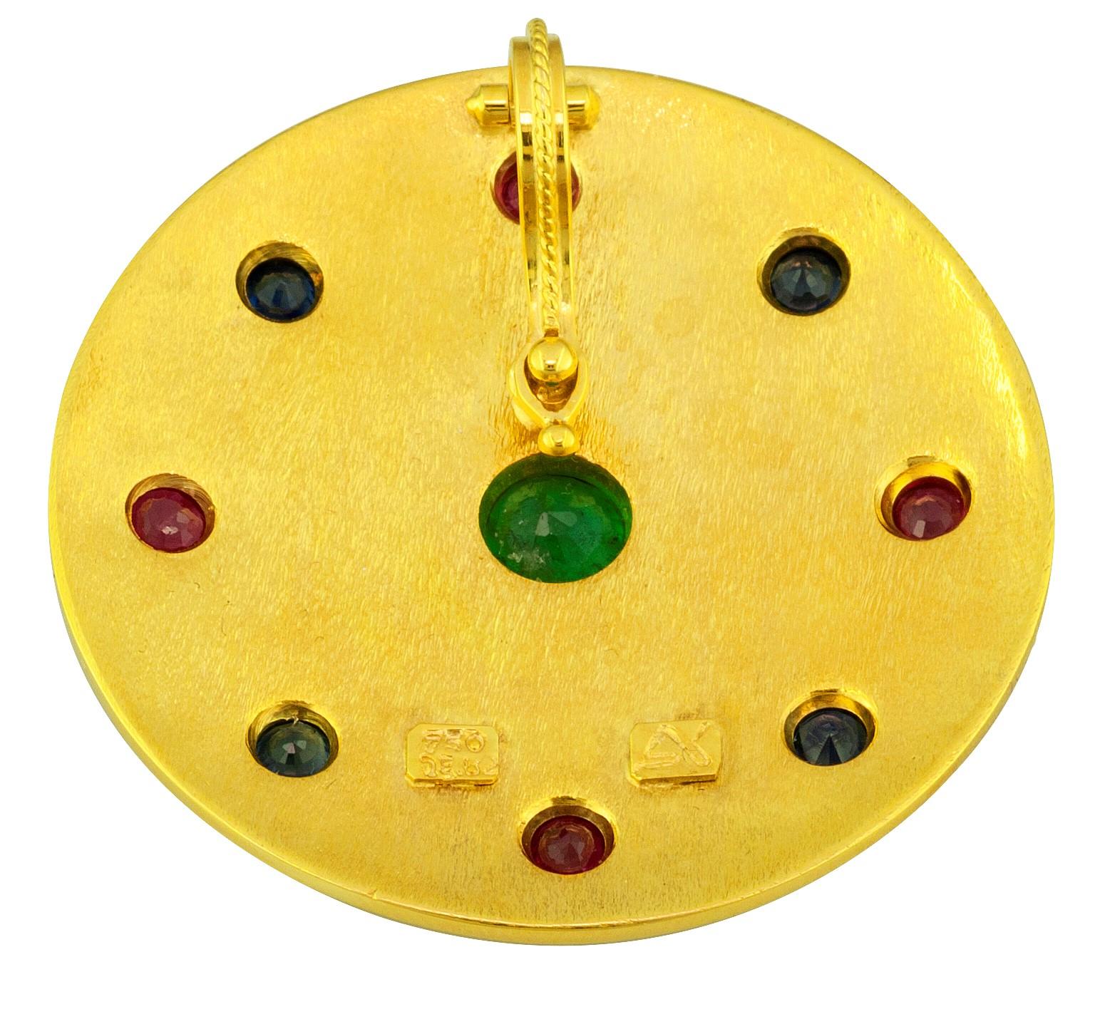 Georgios Collections 18 Karat Yellow Gold Emerald Sapphire Ruby Pendant Enhancer For Sale 3