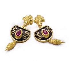 Georgios Collections 18 Karat Yellow Gold Etruscan Style Ruby Drop Earrings