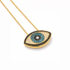 Colgante Georgios Collections Oro Amarillo 18 Kilates Mal de Ojo Azul y Diamante Negro