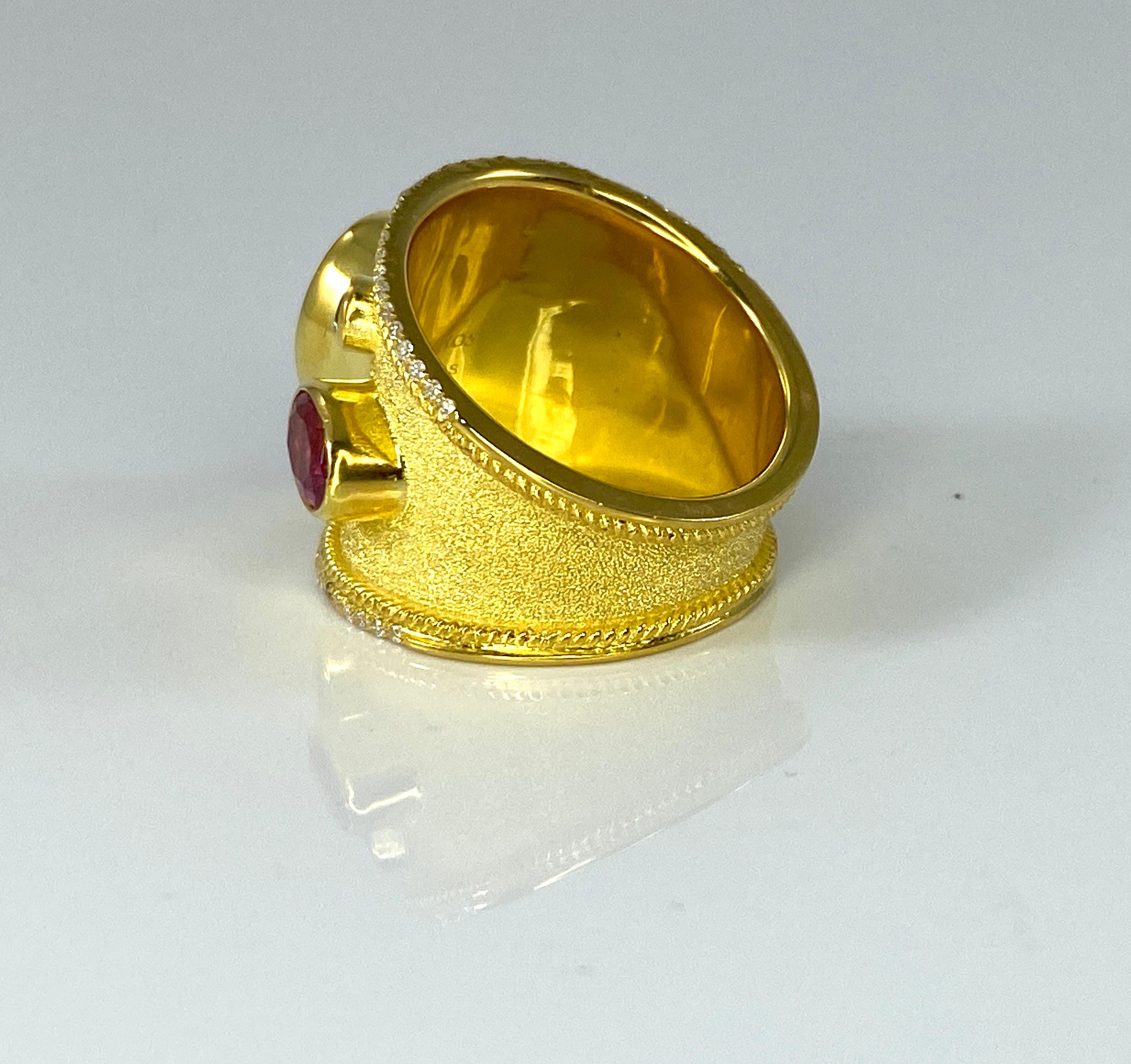 Georgios Collections 18 Karat Yellow Gold Fire Opal Pink Tourmaline Diamond Ring For Sale 1