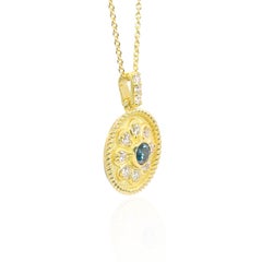 Georgios Collections 18 Karat Yellow Gold Flower Blue and White Diamond Pendant