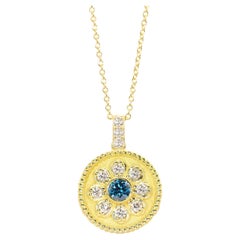 Georgios Collections 18 Karat Yellow Gold Flower Blue and White Diamond Pendant