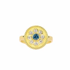 Georgios Collections 18 Karat Yellow Gold Flower Blue and White Diamond Ring