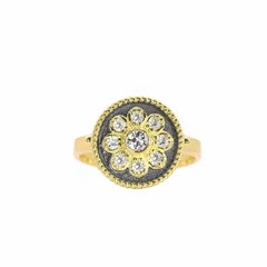 Georgios Collections 18 Karat Yellow Gold Flower Diamond Ring with Black Rhodium