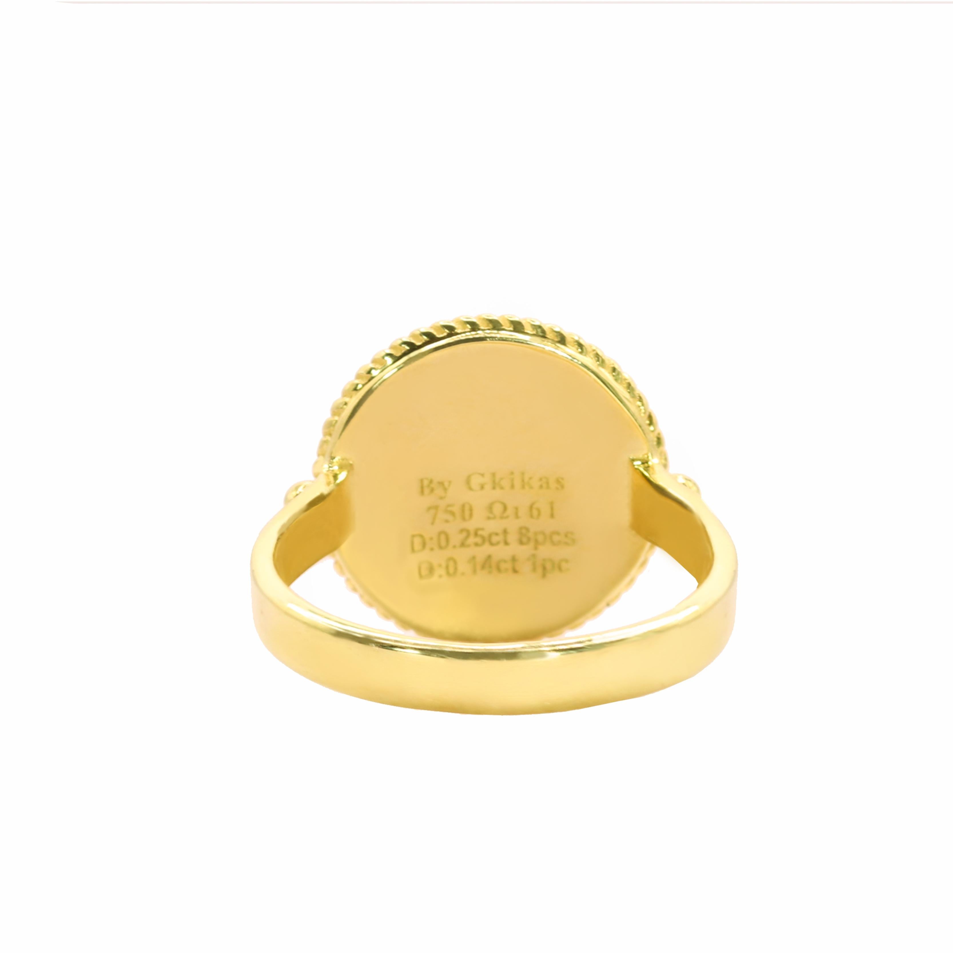 Taglio brillante Georgios Collections 18 Karat Yellow Gold Flower Diamond Ring with Black Rhodium in vendita