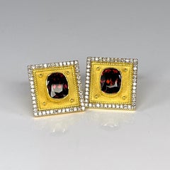 Georgios Collections 18 Karat Yellow Gold Garnet and White Diamond Cufflinks