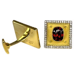 Georgios Collections 18 Karat Yellow Gold Garnet and White Diamond Cufflinks