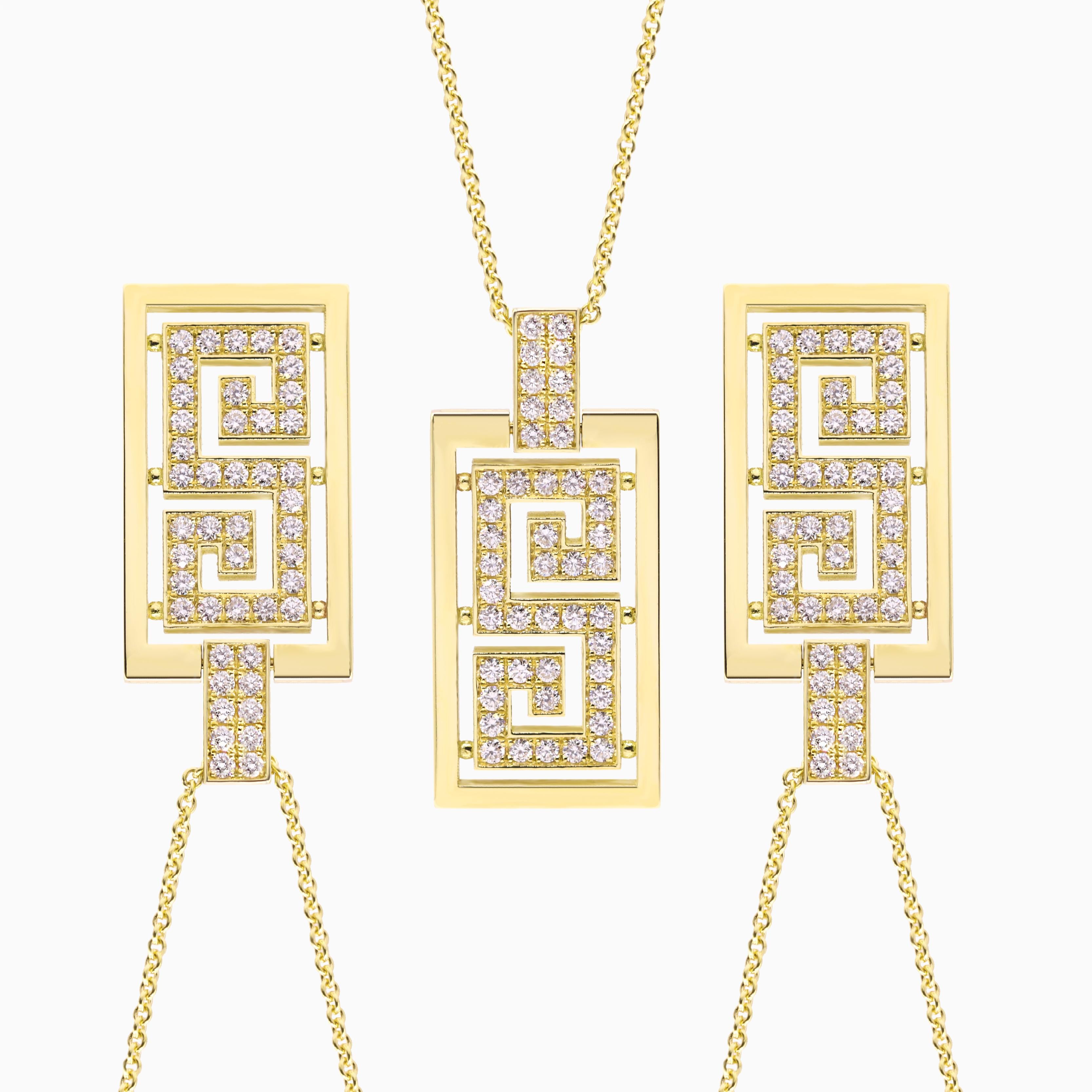 Pendentif à motif de clé grecque en or jaune 18 carats et diamants Georgios Collections Neuf - En vente à Astoria, NY