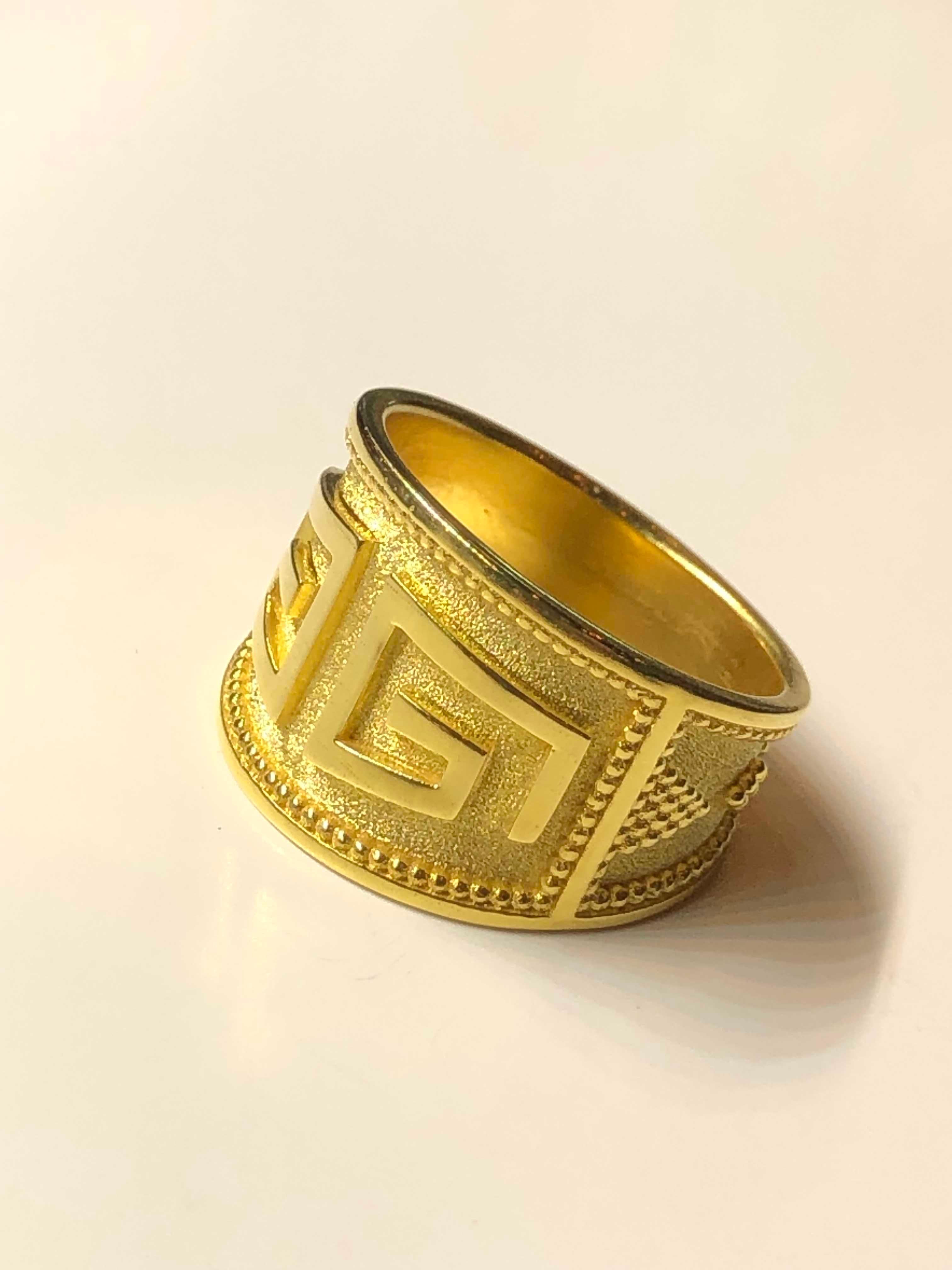 Georgios Collections 18 Karat Yellow Gold Greek Key Design Wide Band Ring In New Condition In Astoria, NY