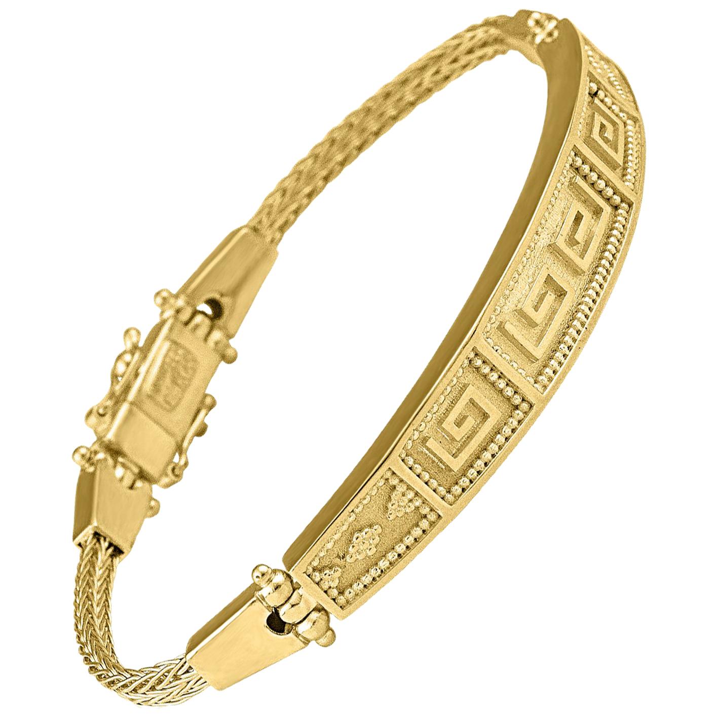 Classical Greek Georgios Collections 18 Karat Yellow Gold Greek Key Design Wide Band Ring
