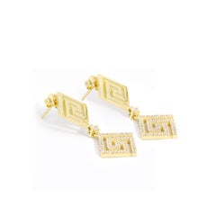 Georgios Collections 18 Karat Yellow Gold Greek Key Diamond Drop Earrings