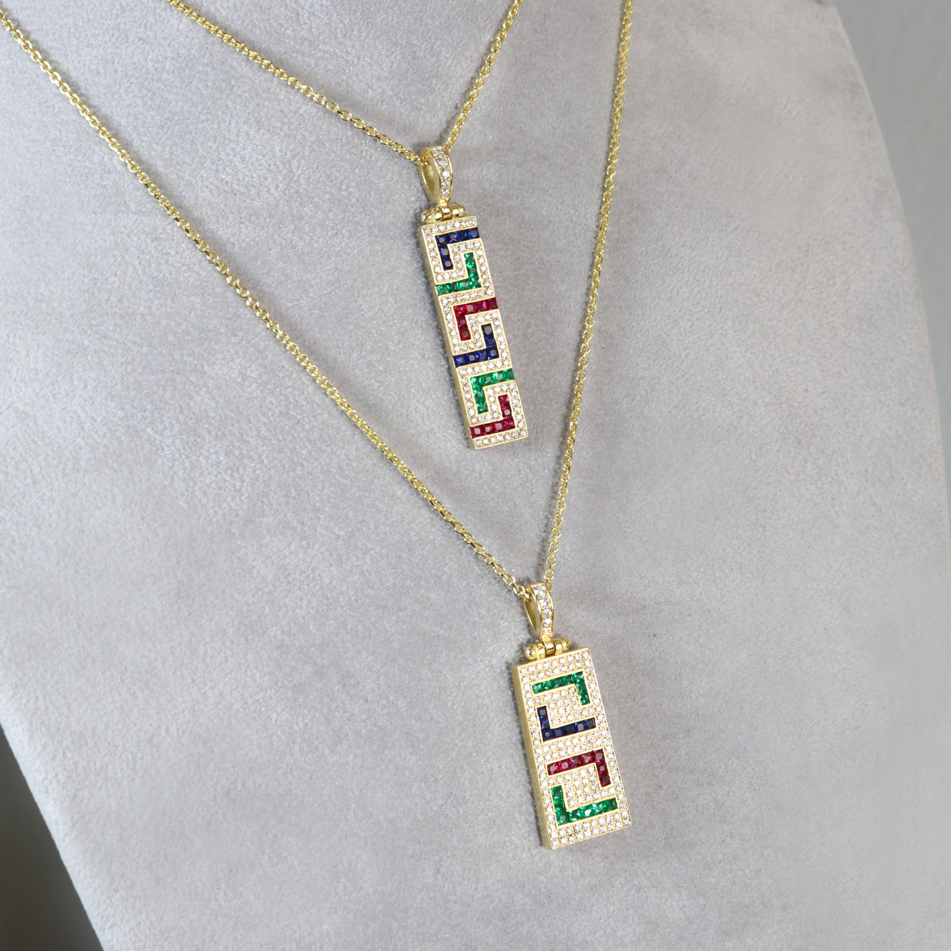 Georgios Collections 18 Karat Yellow Gold Greek Key Diamond Pendant Necklace In New Condition For Sale In Astoria, NY