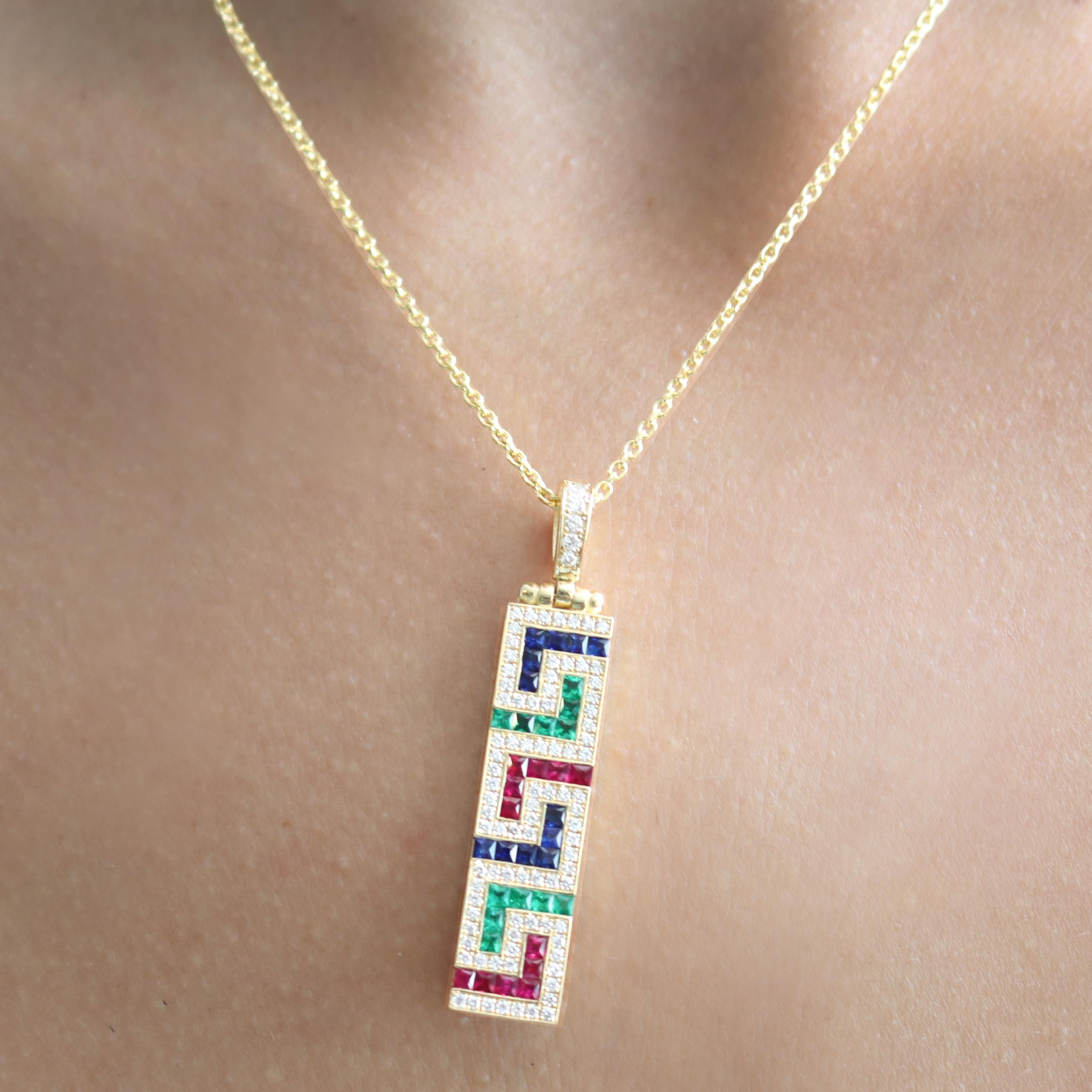 Georgios Collections 18 Karat Yellow Gold Greek Key Diamond Pendant Necklace For Sale 1