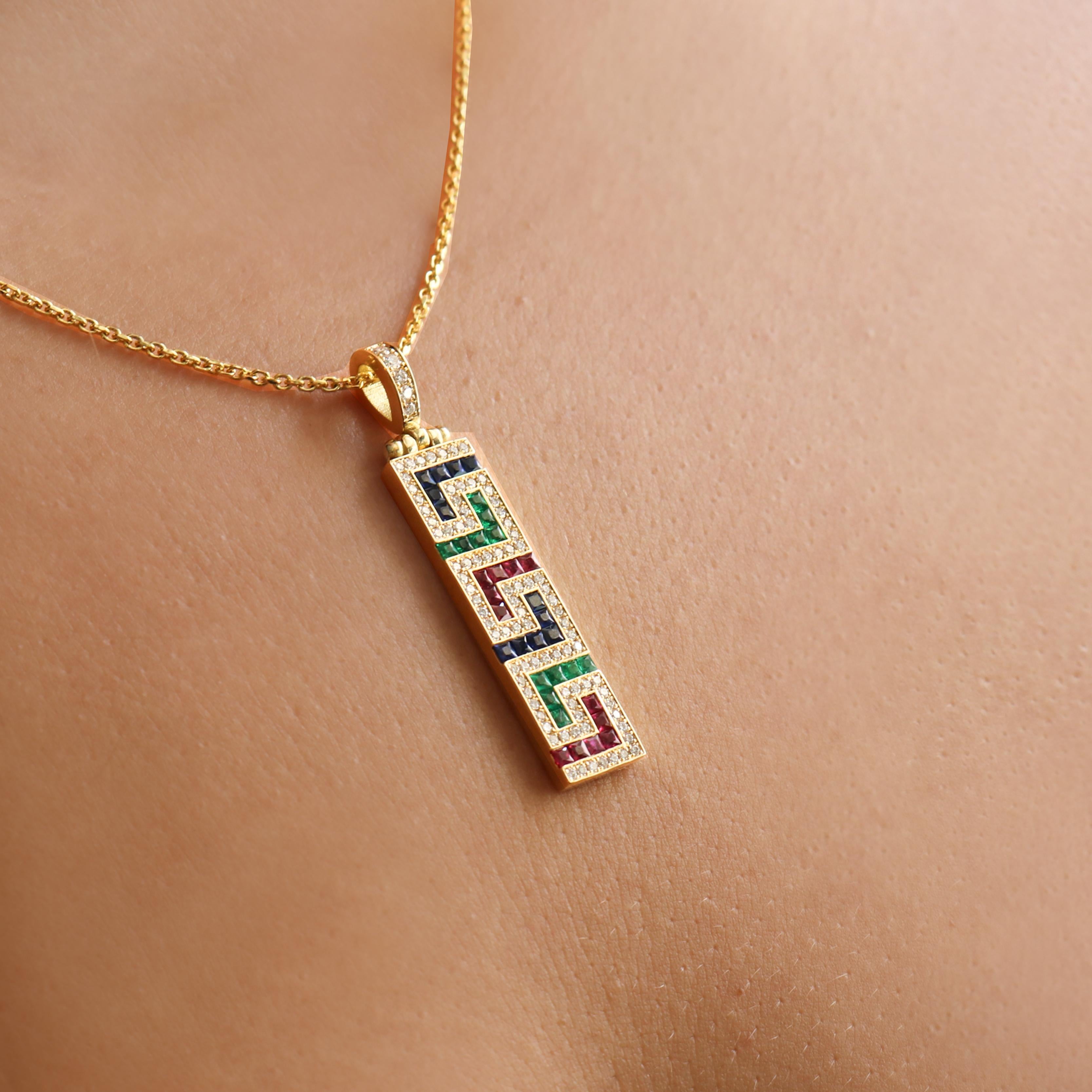 Georgios Collections 18 Karat Yellow Gold Greek Key Diamond Pendant Necklace For Sale 3