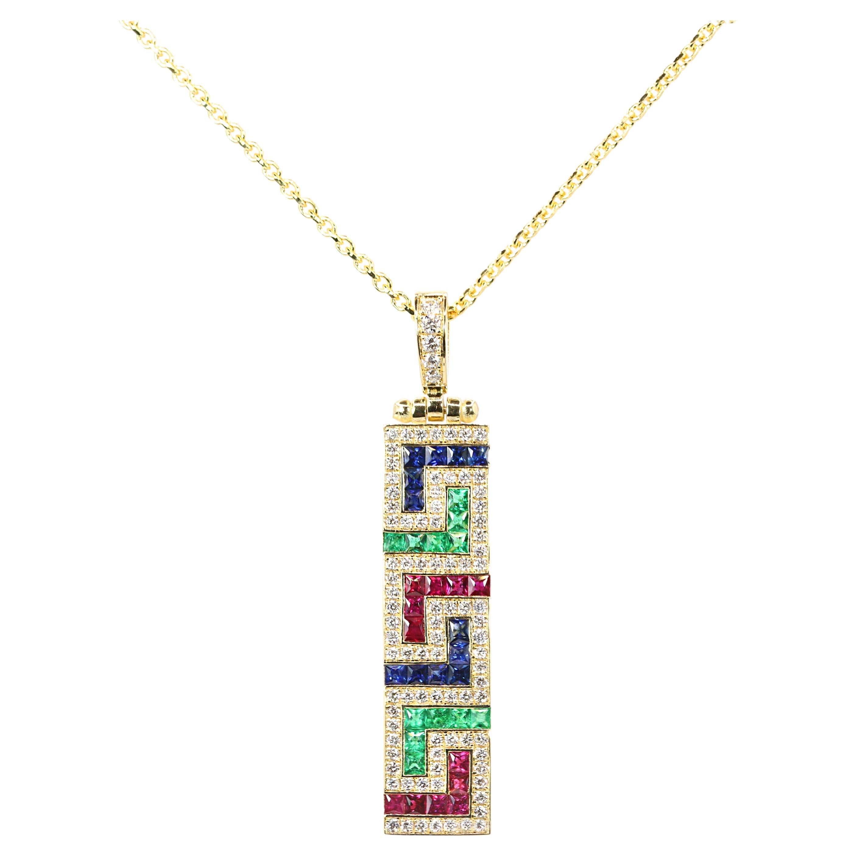 Georgios Collections Collar Colgante Llave Griega Diamante Oro Amarillo 18 Kilates