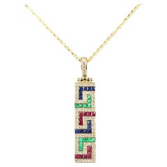 Georgios Collections 18 Karat Yellow Gold Greek Key Diamond Pendant Necklace