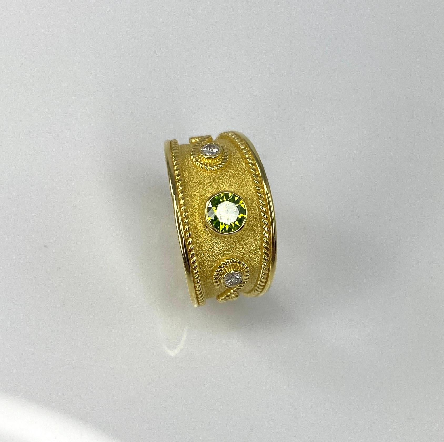 Georgios Collections 18 Karat Yellow Gold Green and White Diamond Ring  For Sale 5