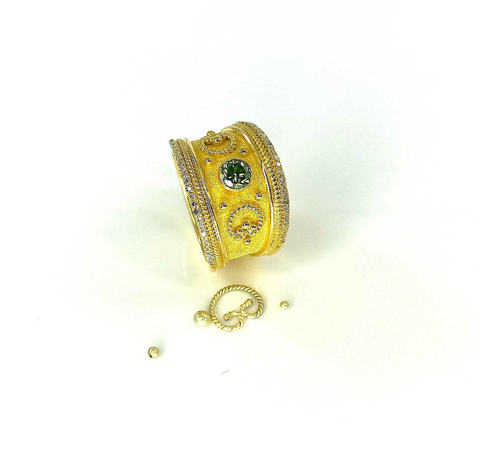 Georgios Collections 18 Karat Yellow Gold Green and White Diamond Ring  For Sale 10