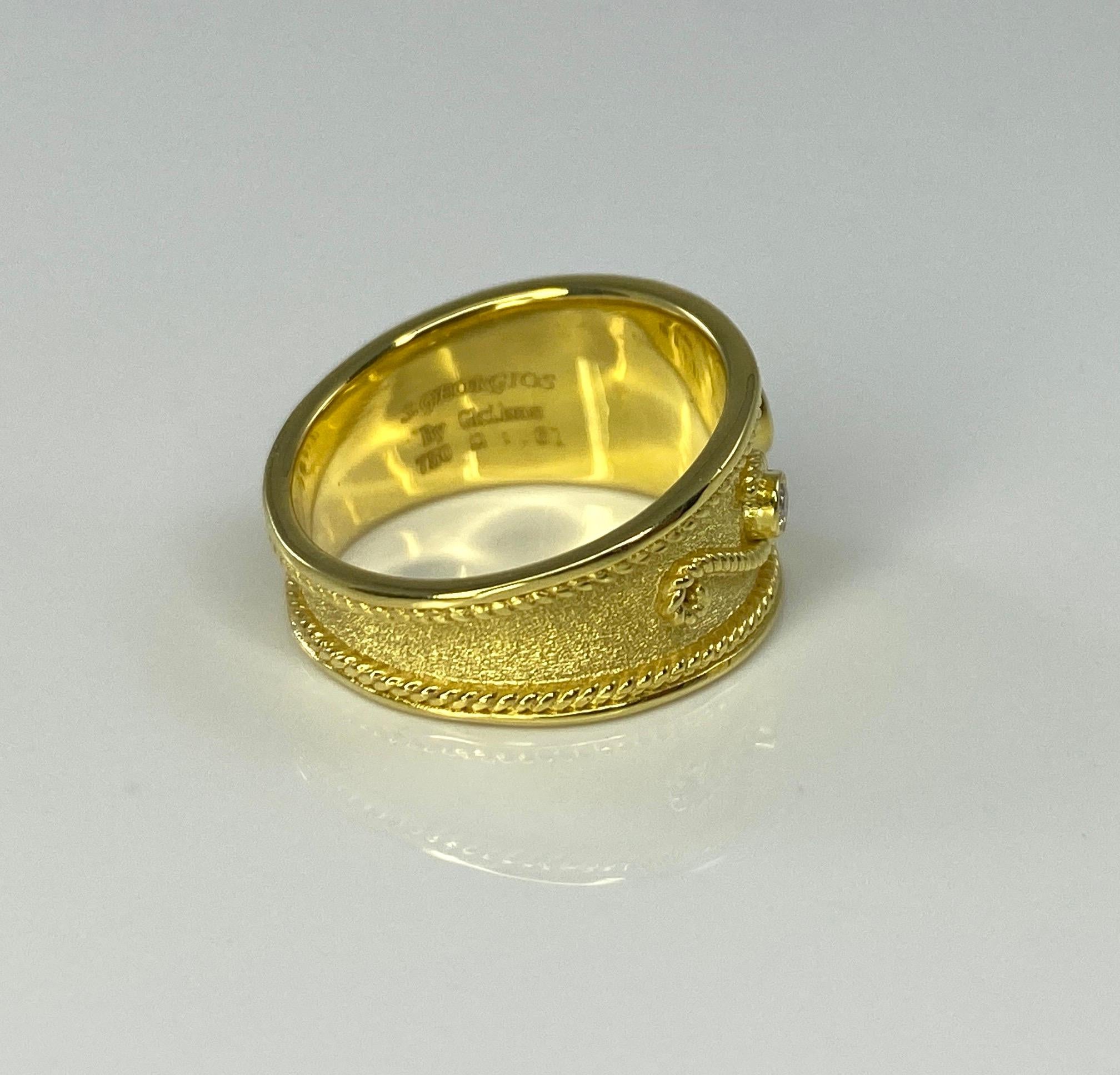 Georgios Kollektionen Ring aus 18 Karat Gelbgold mit grünen und weißen Diamanten  für Damen oder Herren im Angebot