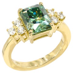 Georgios Collections 18 Karat Yellow Gold Green Moissanite Ring with Diamonds