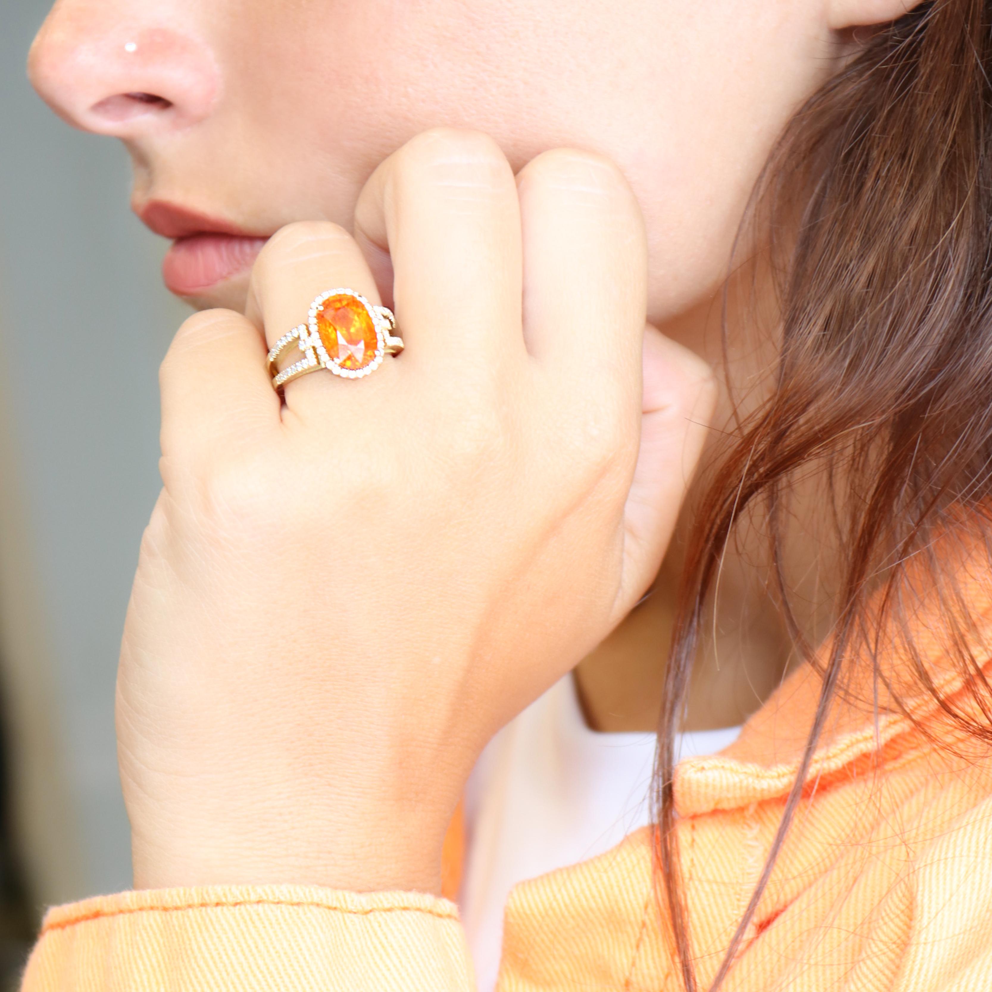 Georgios Collections 18 Karat Yellow Gold Mandarin Garnet Ring with Diamonds For Sale 4