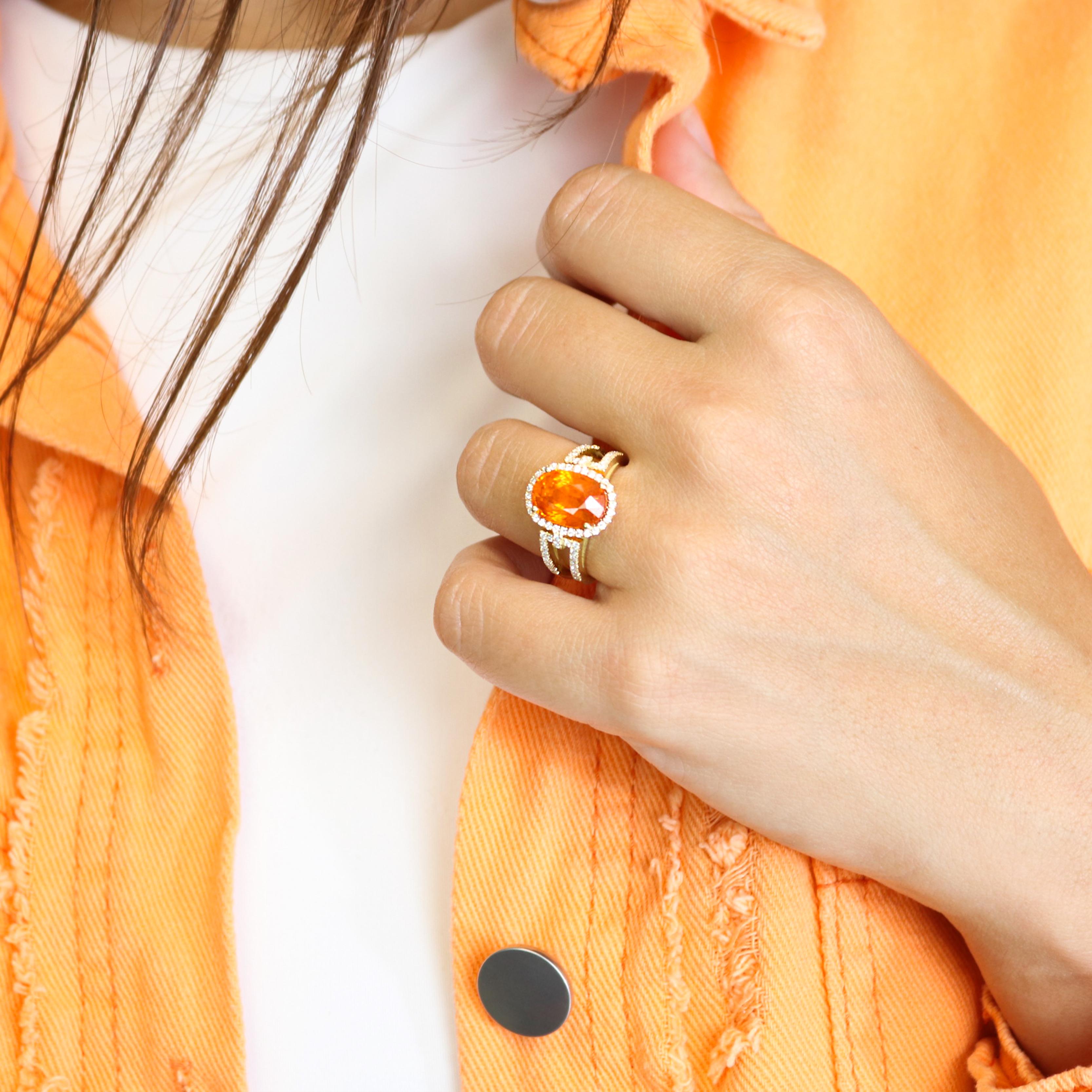 Georgios Collections 18 Karat Yellow Gold Mandarin Garnet Ring with Diamonds For Sale 5