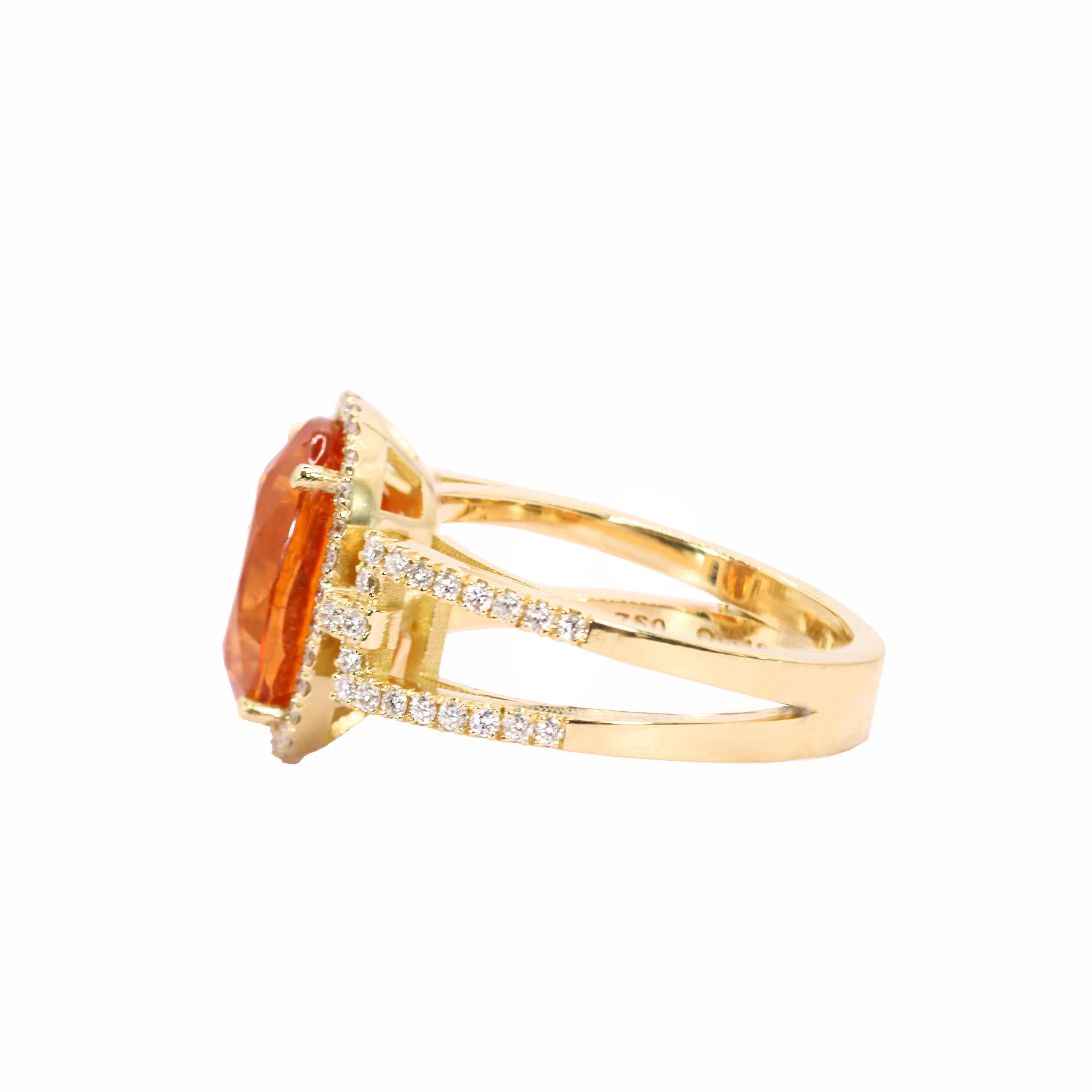 Contemporary Georgios Collections 18 Karat Yellow Gold Mandarin Garnet Ring with Diamonds For Sale