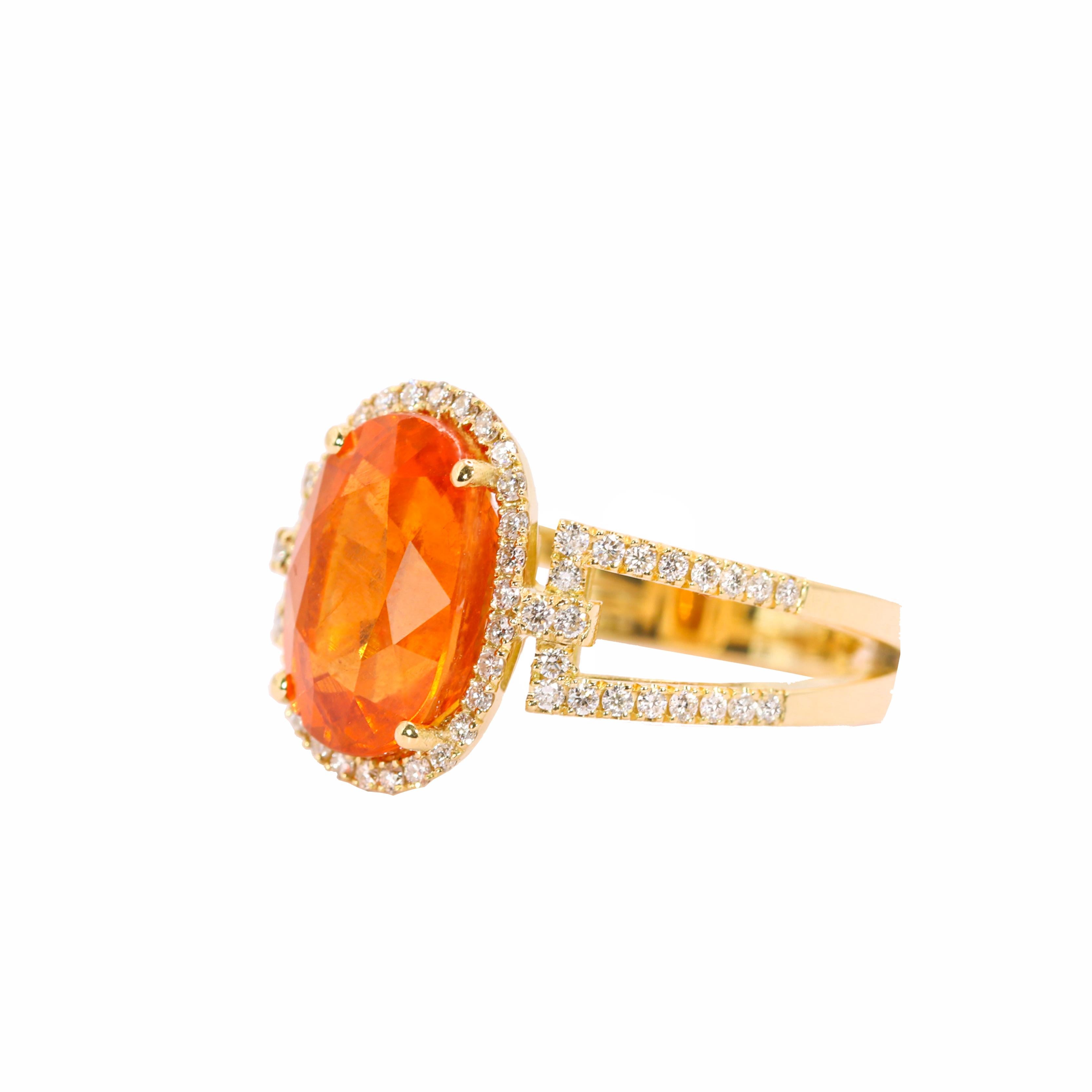 Georgios Collections 18 Karat Yellow Gold Mandarin Garnet Ring with Diamonds In New Condition For Sale In Astoria, NY