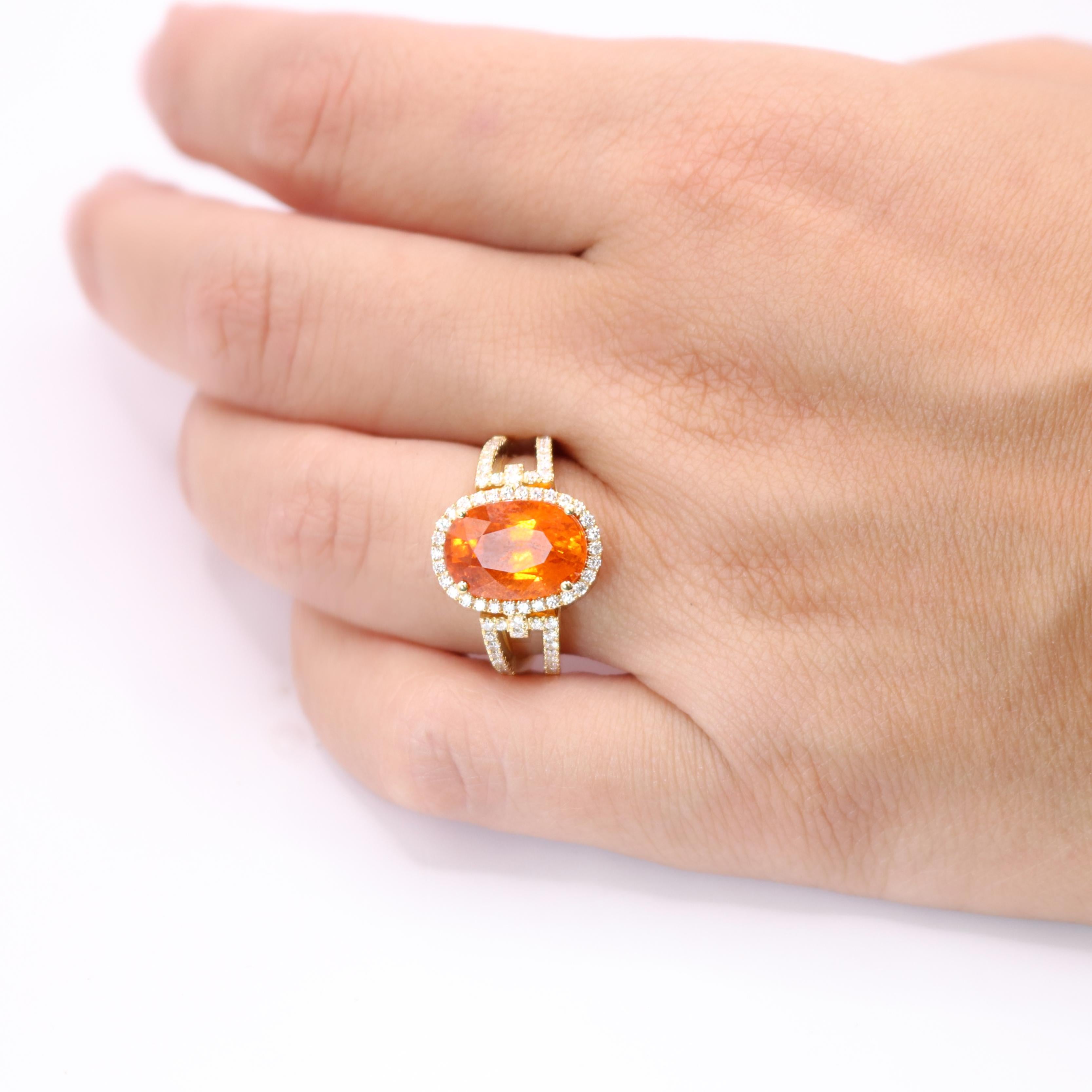 Women's Georgios Collections 18 Karat Yellow Gold Mandarin Garnet Ring with Diamonds For Sale