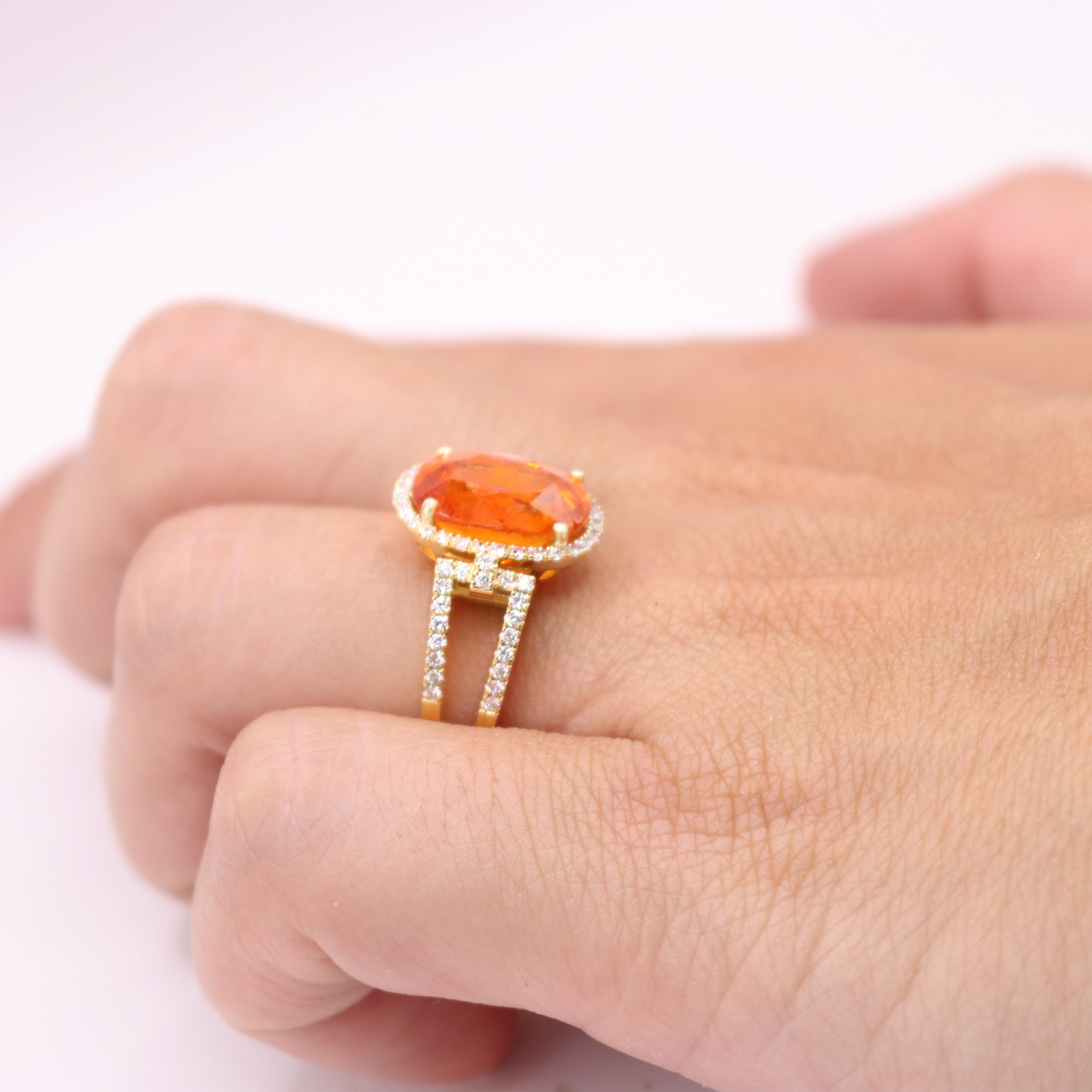 Georgios Collections 18 Karat Yellow Gold Mandarin Garnet Ring with Diamonds For Sale 1
