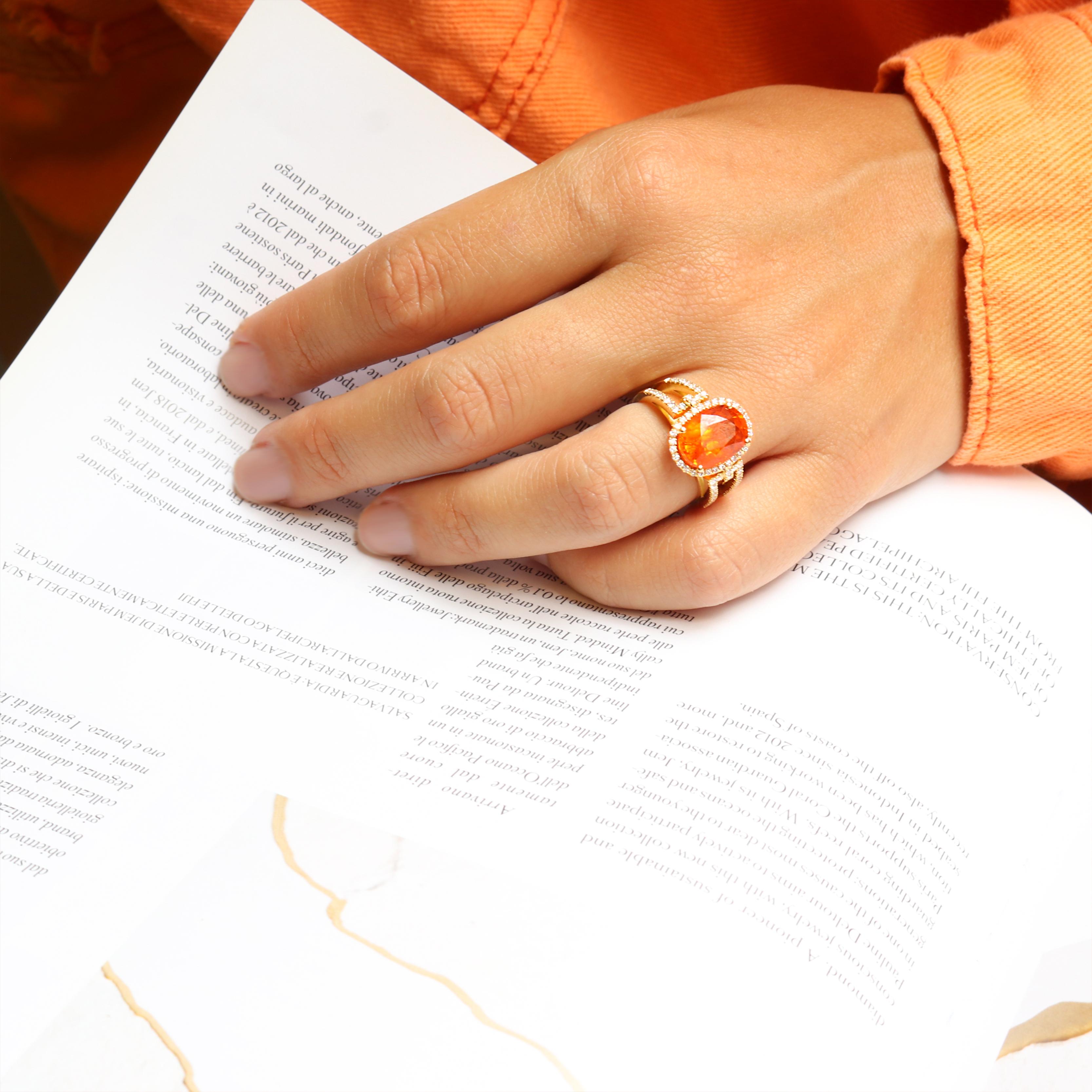 Georgios Collections 18 Karat Yellow Gold Mandarin Garnet Ring with Diamonds For Sale 3
