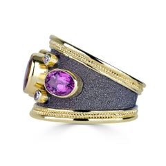 Georgios Collections 18 Karat Yellow Gold Multi-Color Diamond Sapphire Band Ring