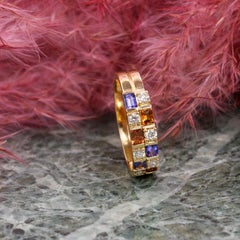 Georgios Collections 18 Karat Yellow Gold Multi-Sapphire and Diamond Band Ring
