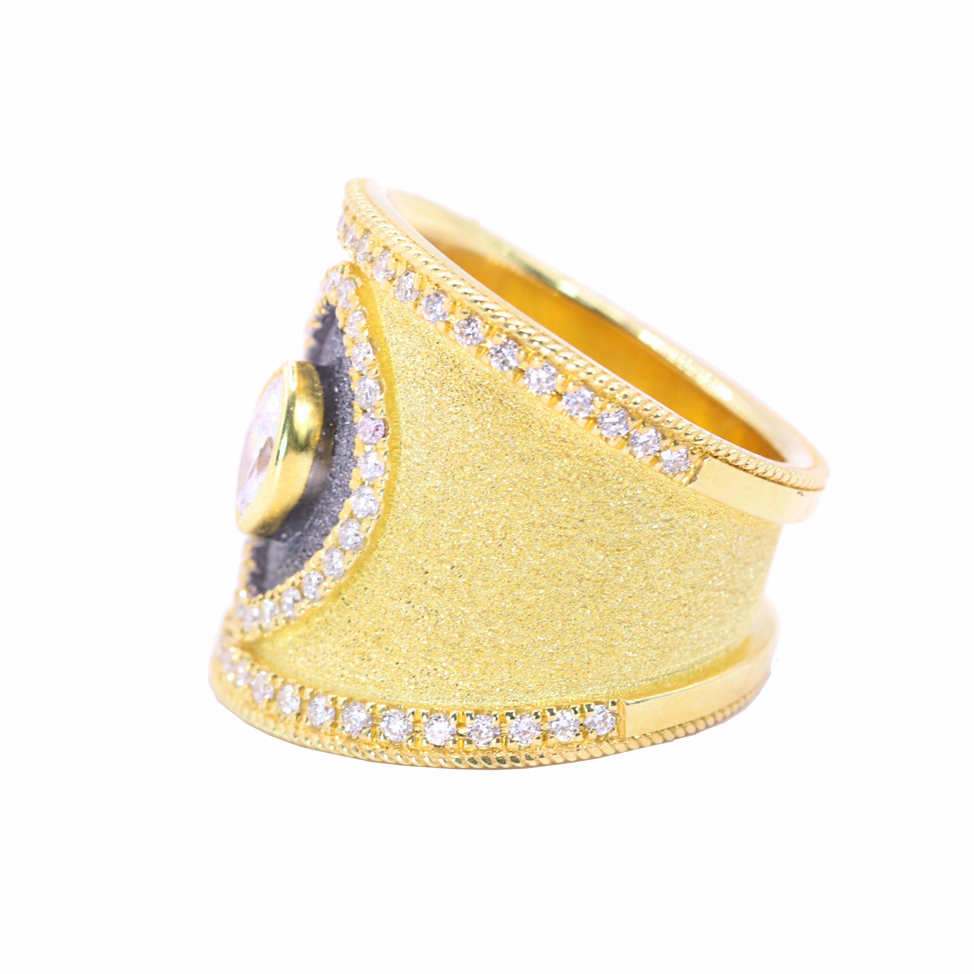 Georgios Collections Anillo Navette de Diamantes en Oro Amarillo de 18 Kilates y Rodio Negro Bizantino en venta