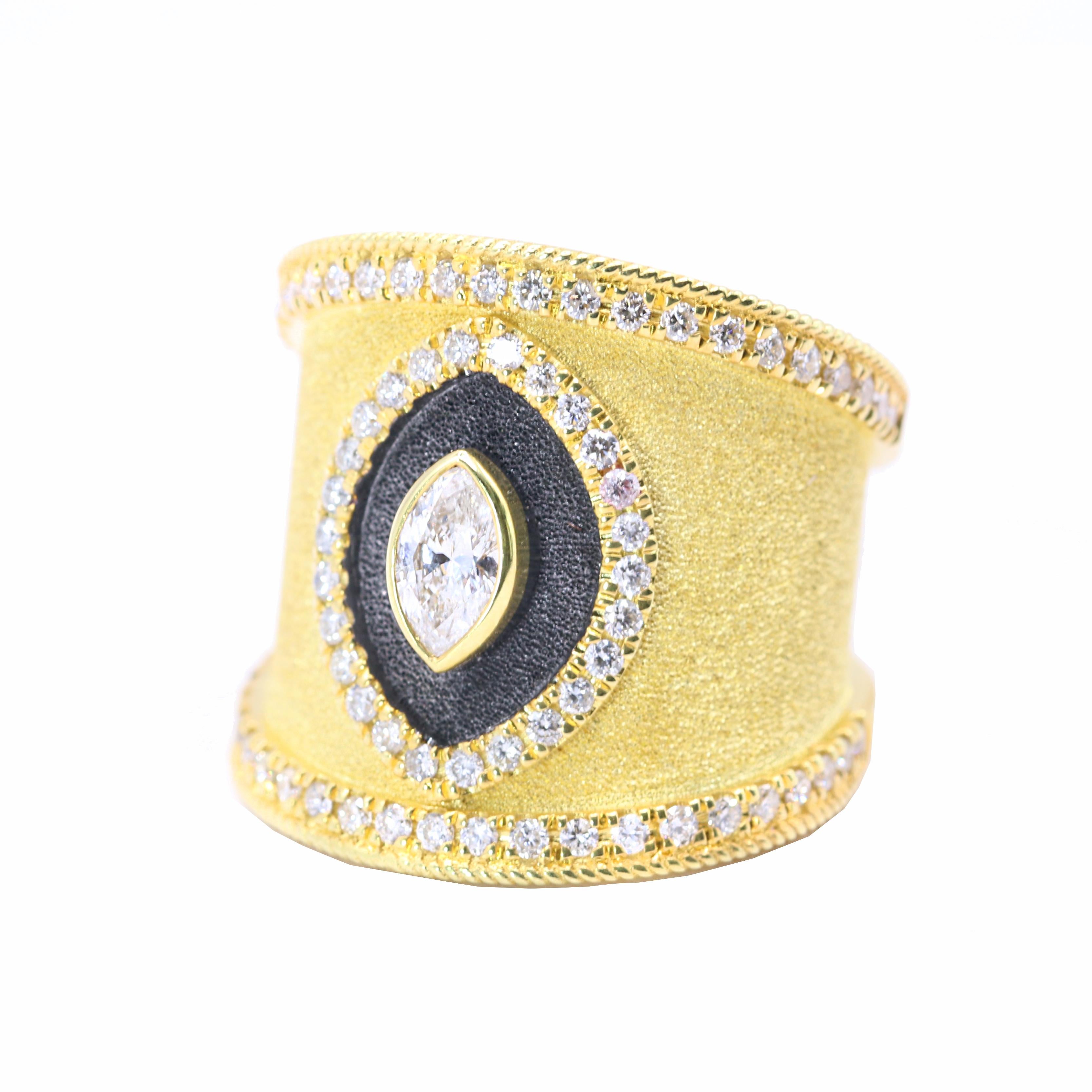 Georgios Collections Anillo Navette de Diamantes en Oro Amarillo de 18 Kilates y Rodio Negro en Nuevo estado para la venta en Astoria, NY