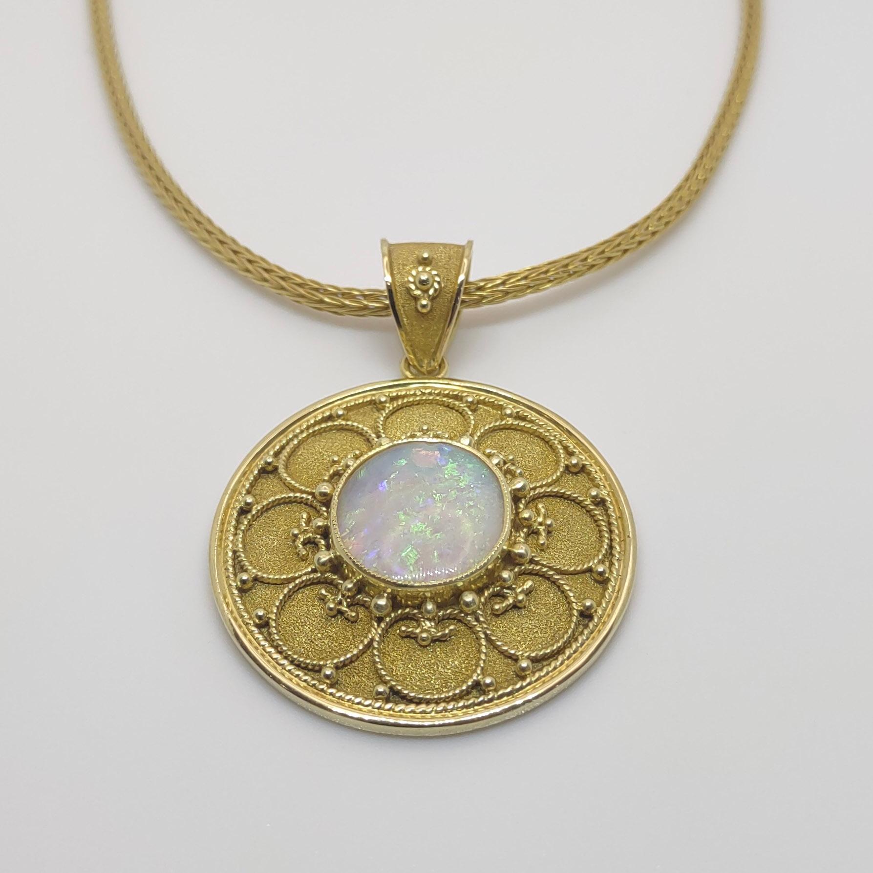Round Cut Georgios Collections 18 Karat Yellow Gold Opal Byzantine Pendant Enhancer For Sale