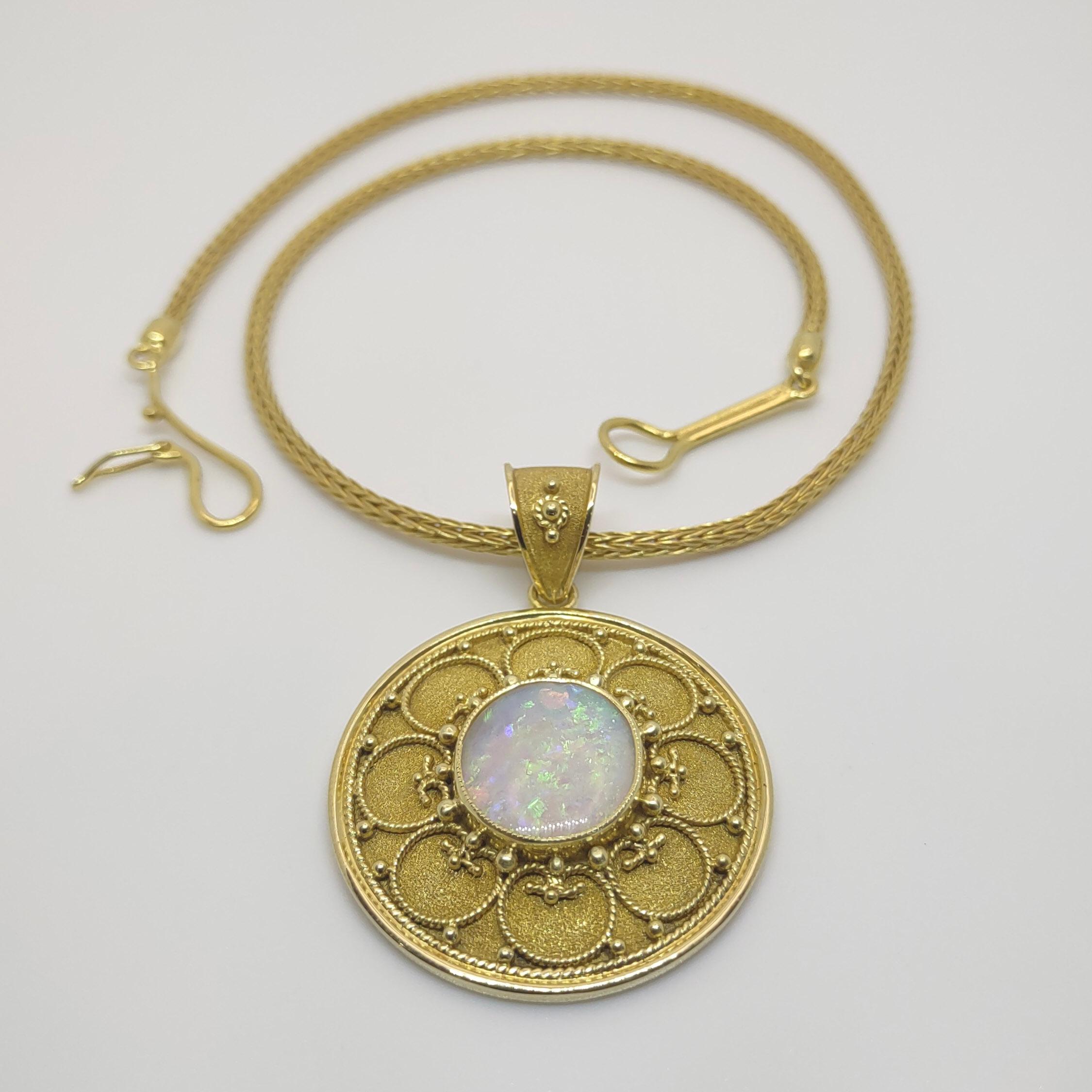 Georgios Collections 18 Karat Yellow Gold Opal Byzantine Pendant Enhancer In New Condition For Sale In Astoria, NY