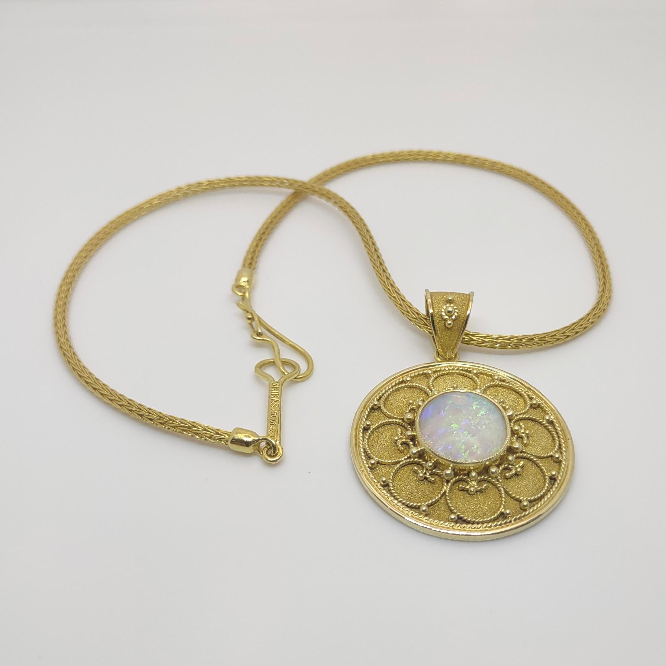 Women's or Men's Georgios Collections 18 Karat Yellow Gold Opal Byzantine Pendant Enhancer For Sale
