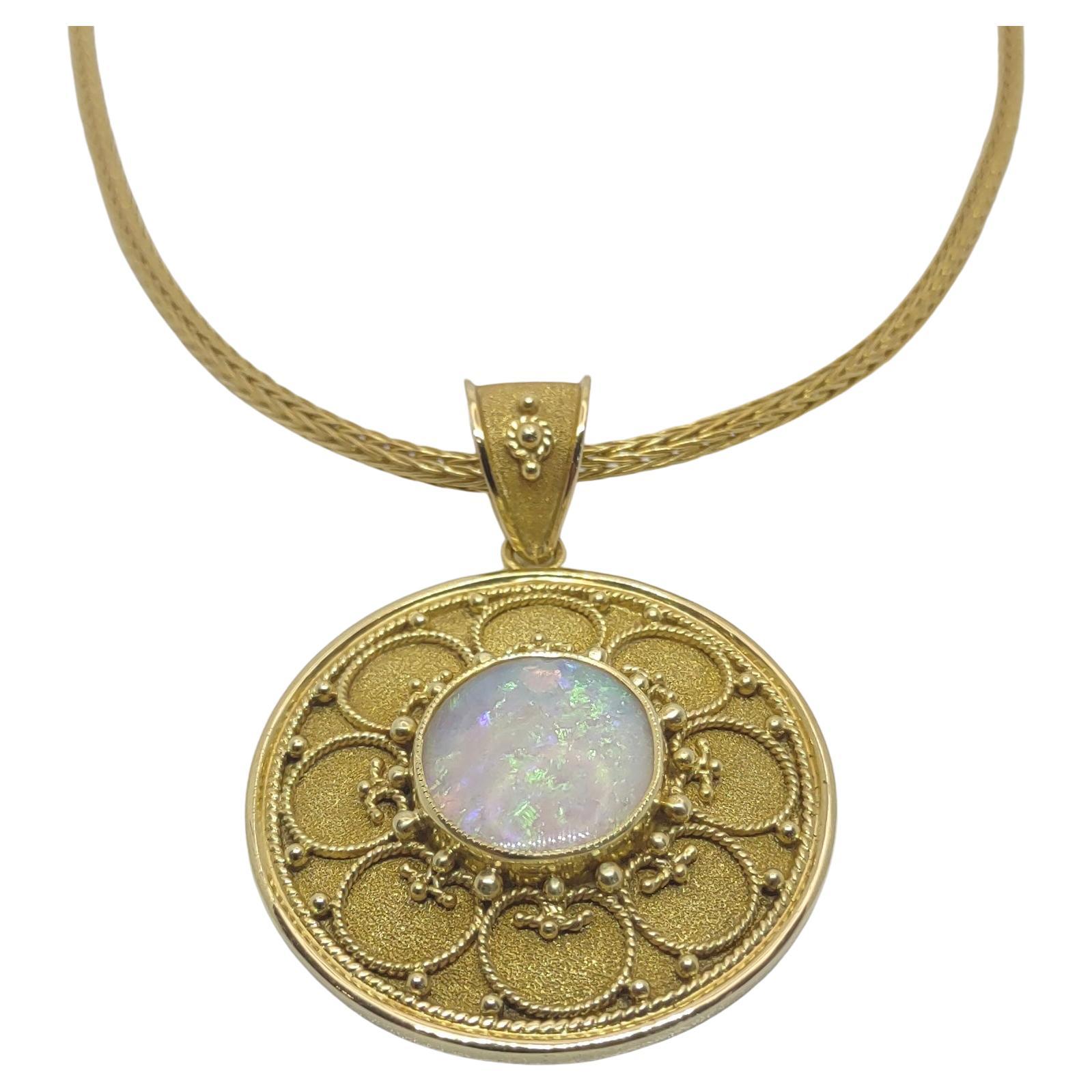 Georgios Collections 18 Karat Yellow Gold Opal Byzantine Pendant Enhancer