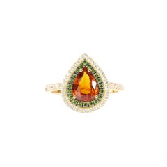 Georgios Collections 18 Karat Yellow Gold Orange Sapphire & Green Diamods Ring
