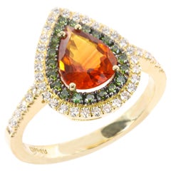 Georgios Collections 18 Karat Yellow Gold Orange Sapphire & Green Diamods Ring