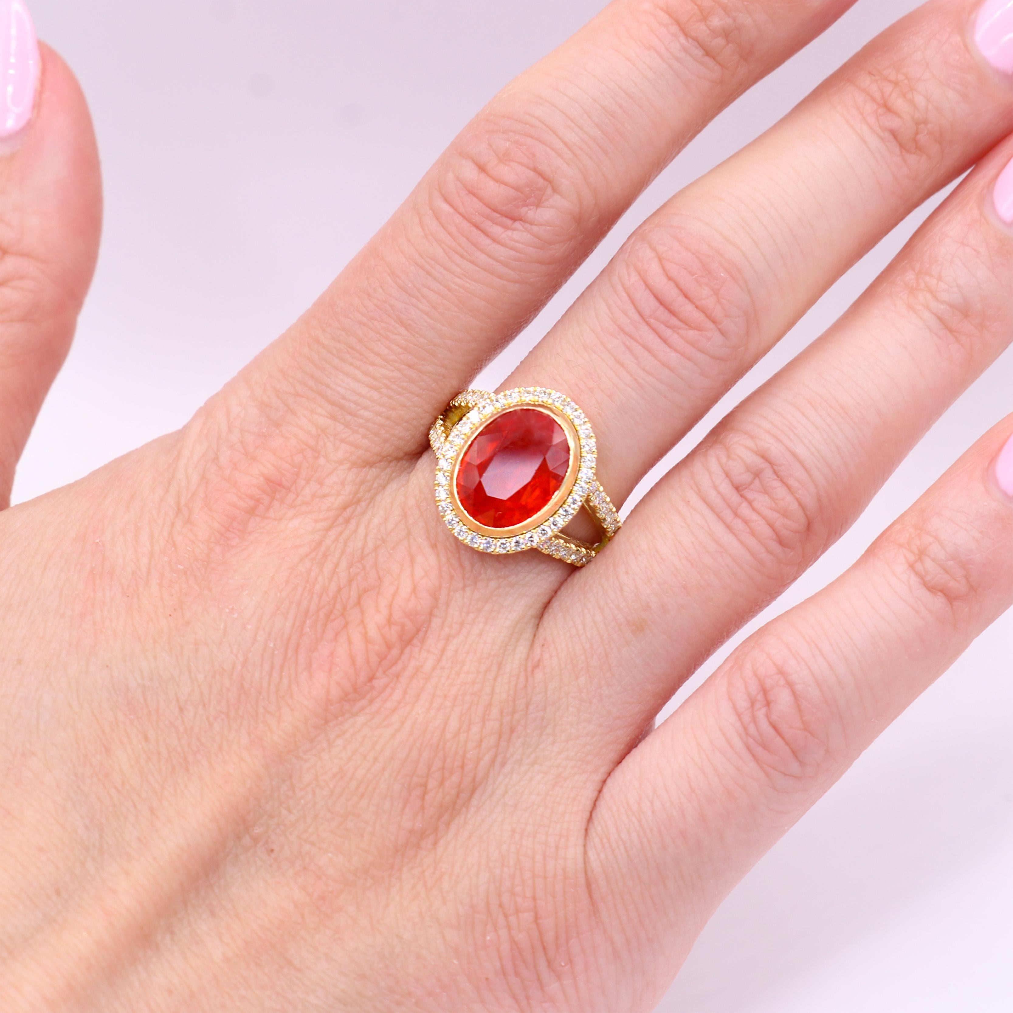 Georgios Collections 18 Karat Yellow Gold Orange Sapphire Ring with Diamonds For Sale 4