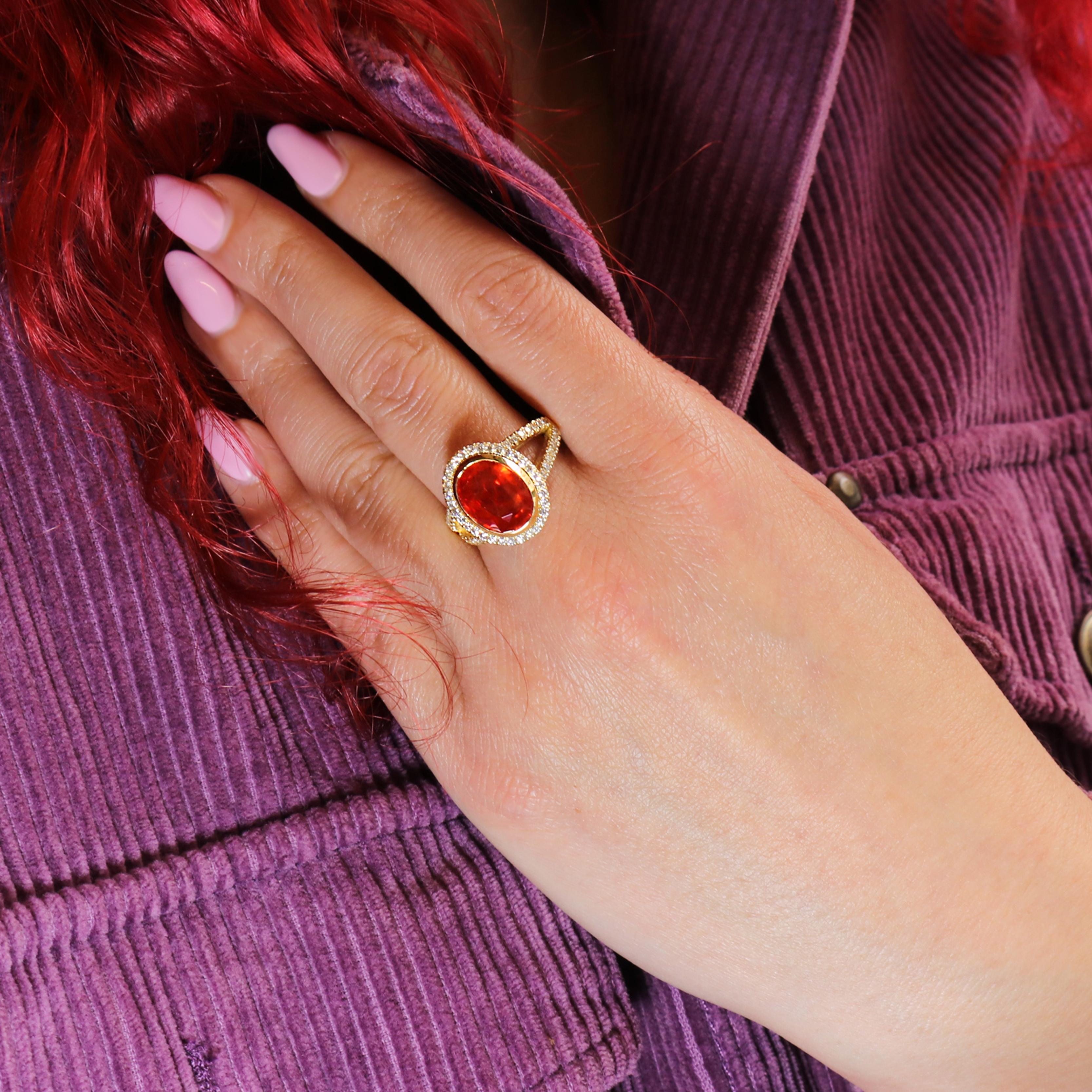 Georgios Collections 18 Karat Yellow Gold Orange Sapphire Ring with Diamonds For Sale 7