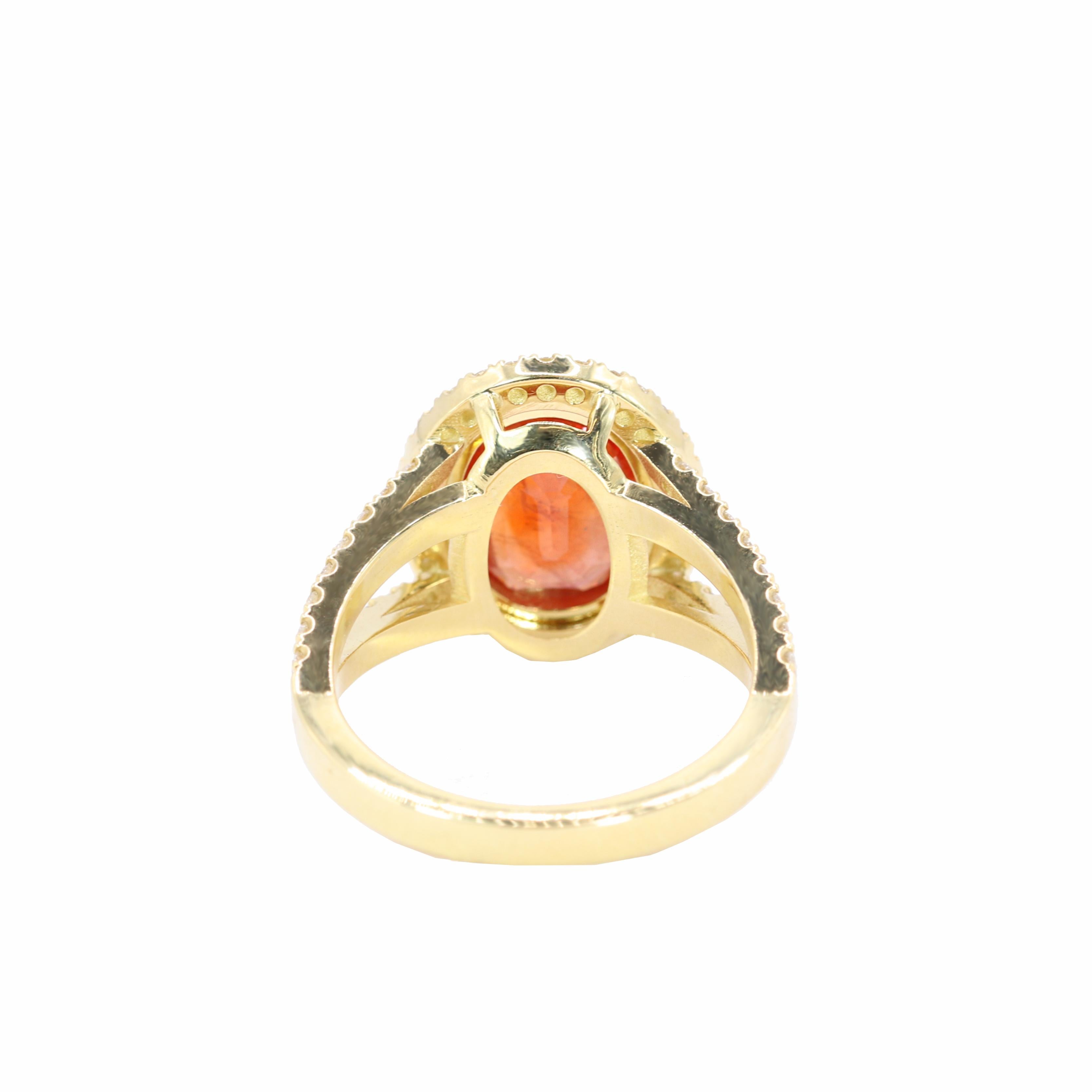 Oval Cut Georgios Collections 18 Karat Yellow Gold Orange Sapphire Ring with Diamonds For Sale