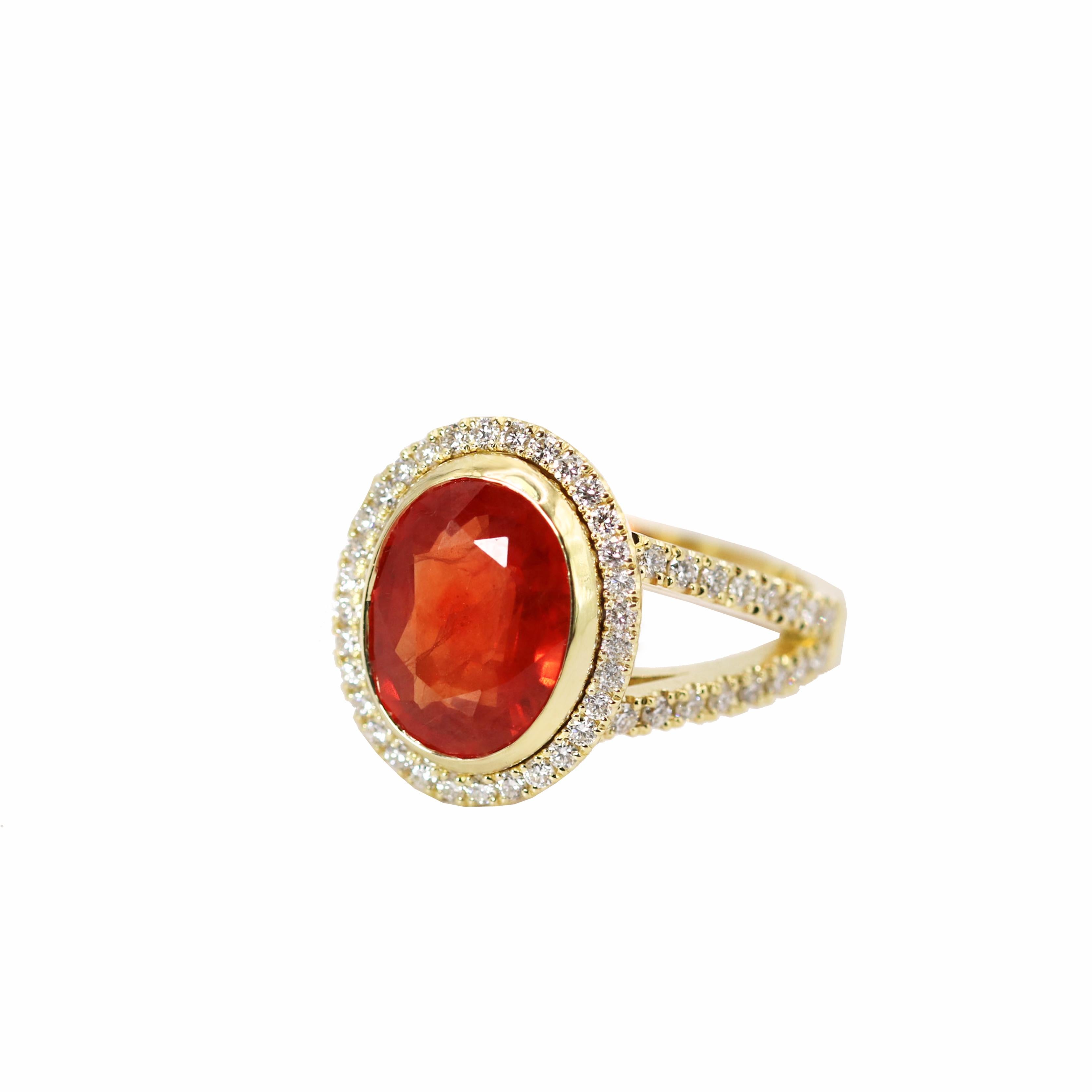 Georgios Collections 18 Karat Yellow Gold Orange Sapphire Ring with Diamonds In New Condition For Sale In Astoria, NY