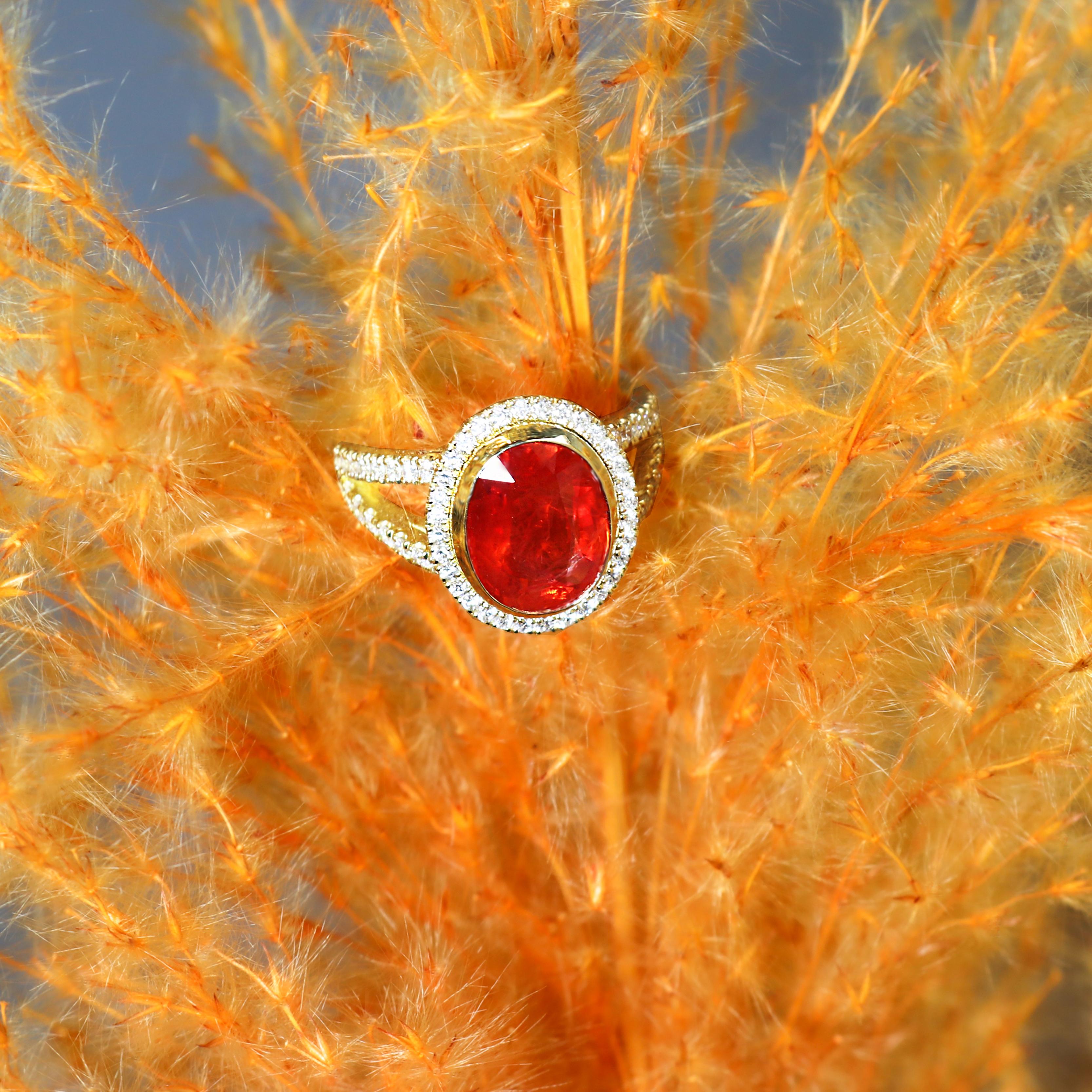 Women's Georgios Collections 18 Karat Yellow Gold Orange Sapphire Ring with Diamonds For Sale