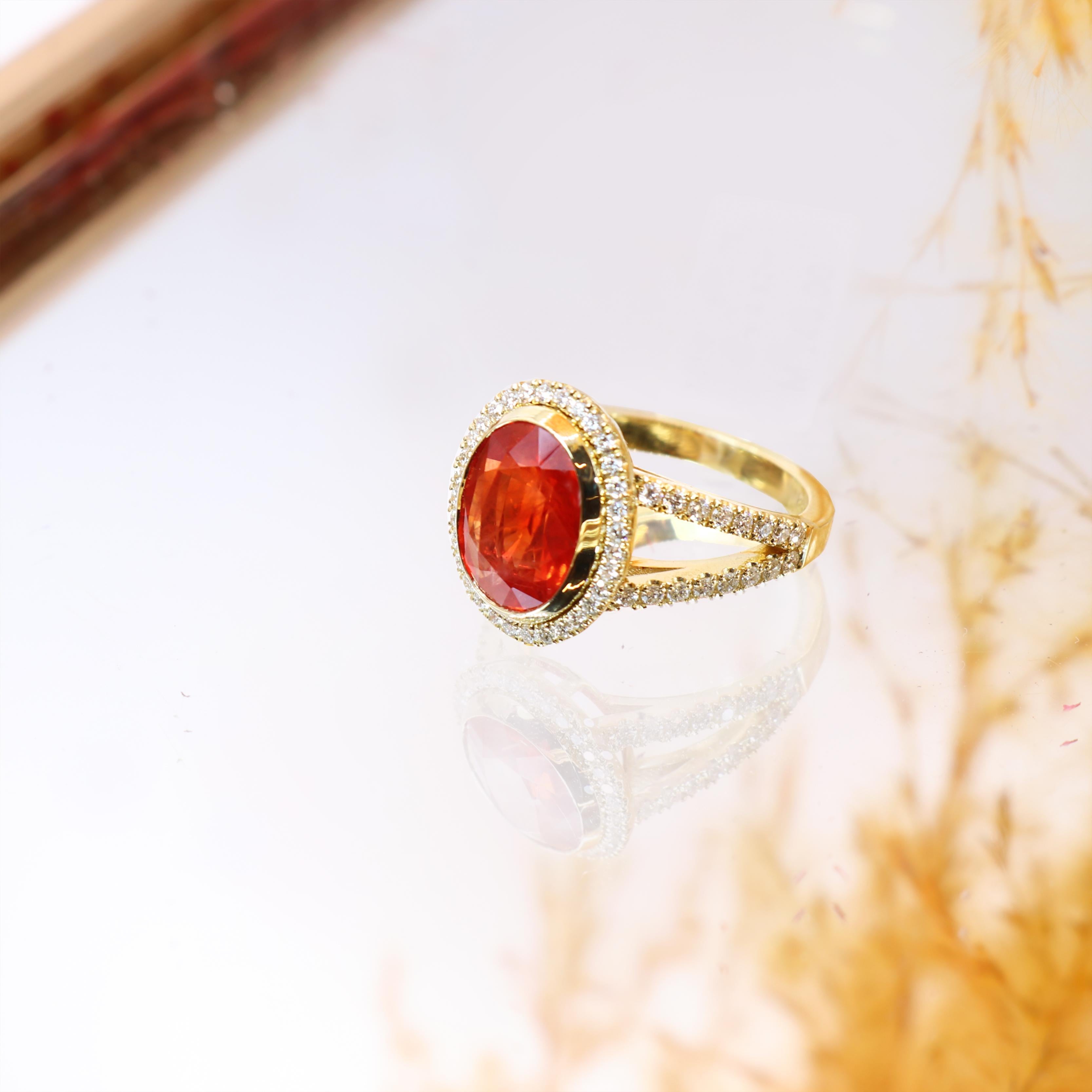 Georgios Collections 18 Karat Yellow Gold Orange Sapphire Ring with Diamonds For Sale 1